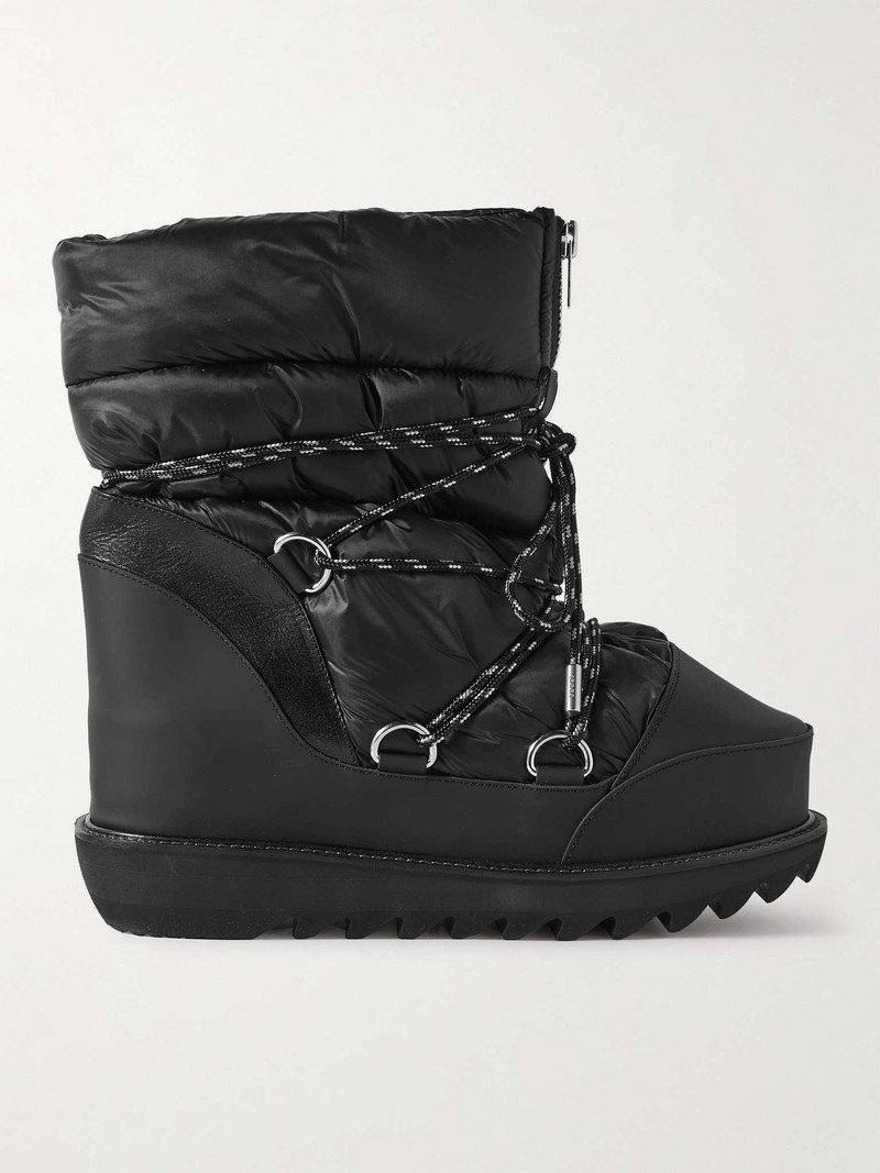 Quilted Shell and Leather Lace-Up Boots - 1