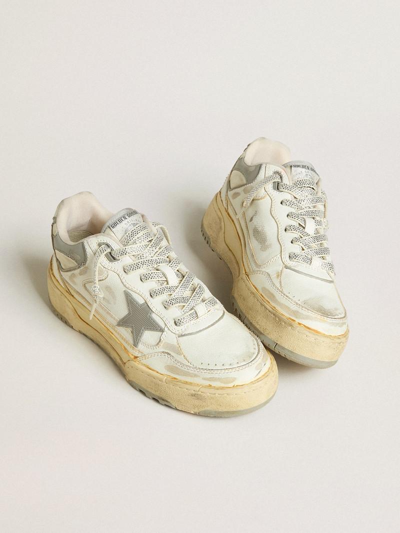 Golden Goose Men’s Forty2 in white leather with laces with Swarovski crystals and gray TPU star outlook