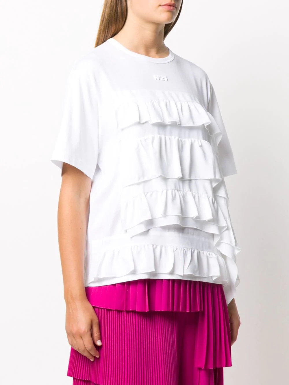 ruffled-detailing crew-neck T-shirt - 3