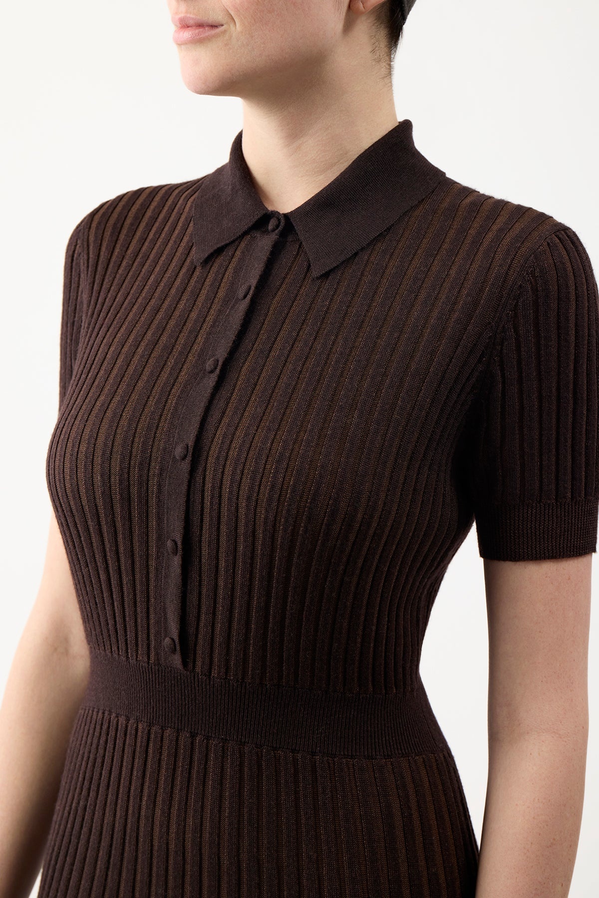 Amor Ribbed Dress in Chocolate Silk Cashmere - 5