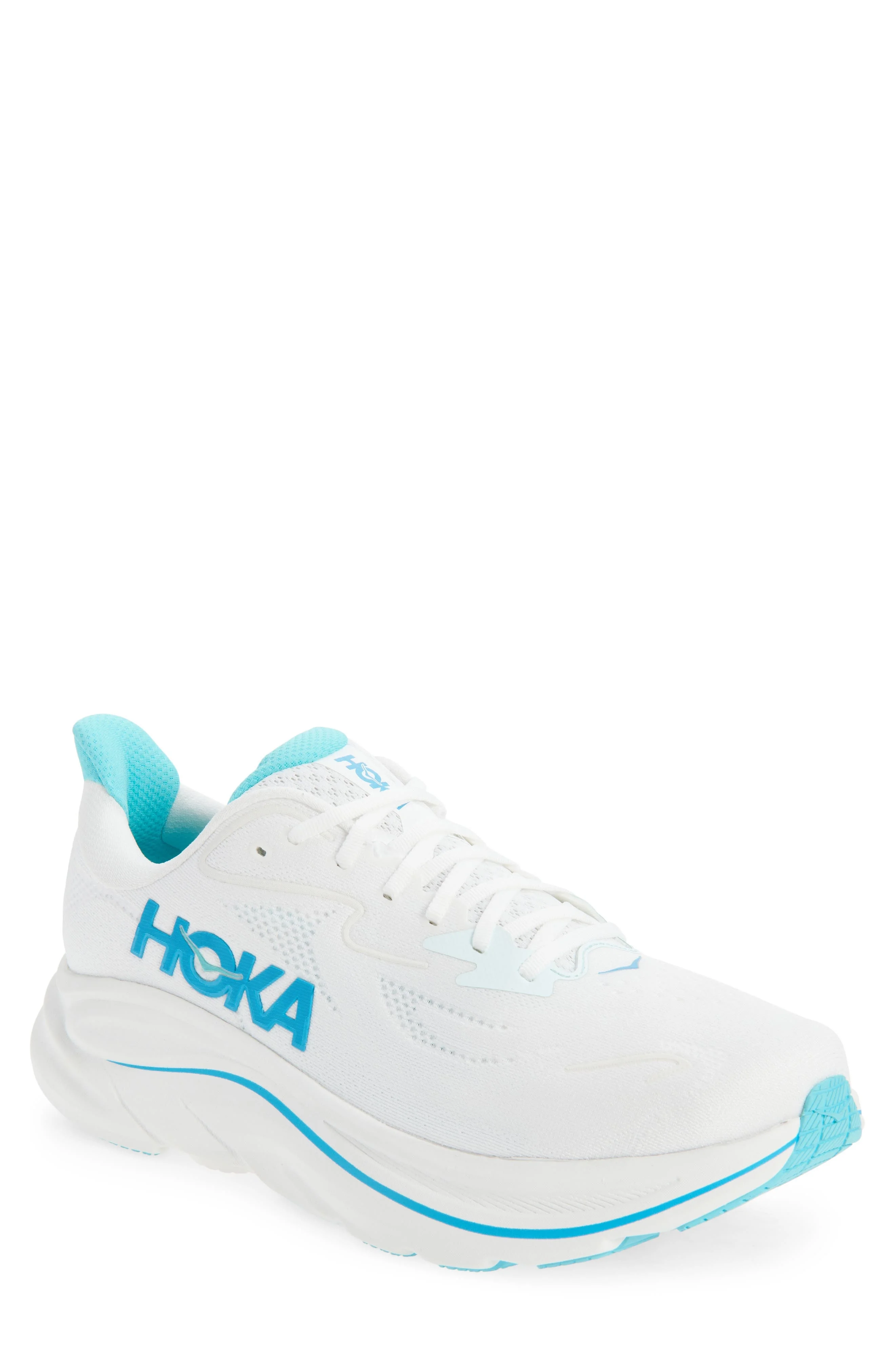 HOKA Clifton 10 Running Shoe in White /Skyward Blue at Nordstrom - 1