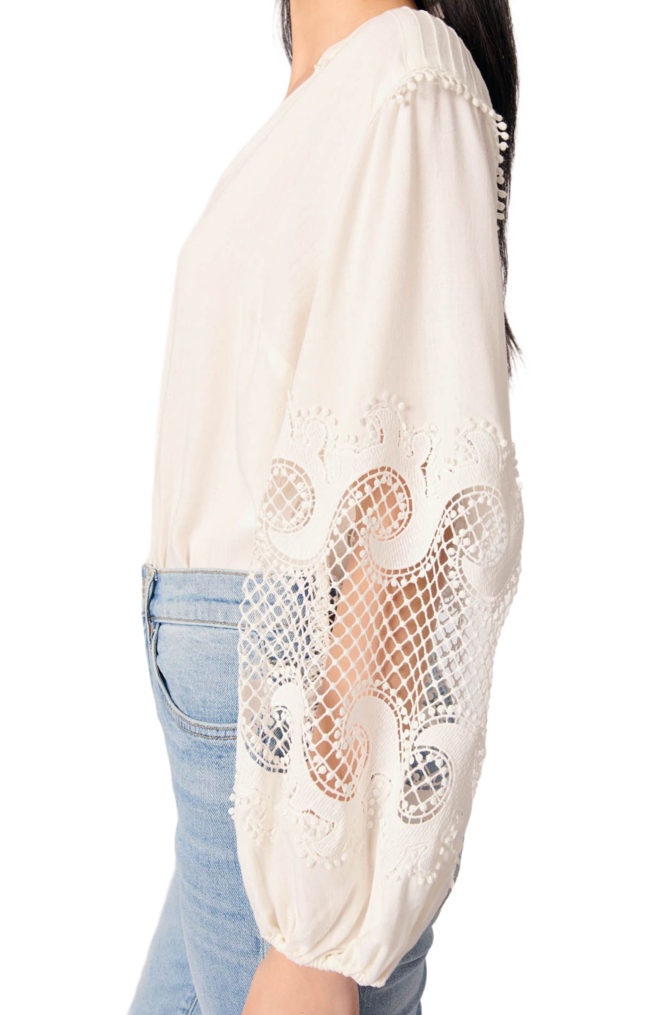 maje Shirt with embroidered sleeves in Ecru at Nordstrom - 7