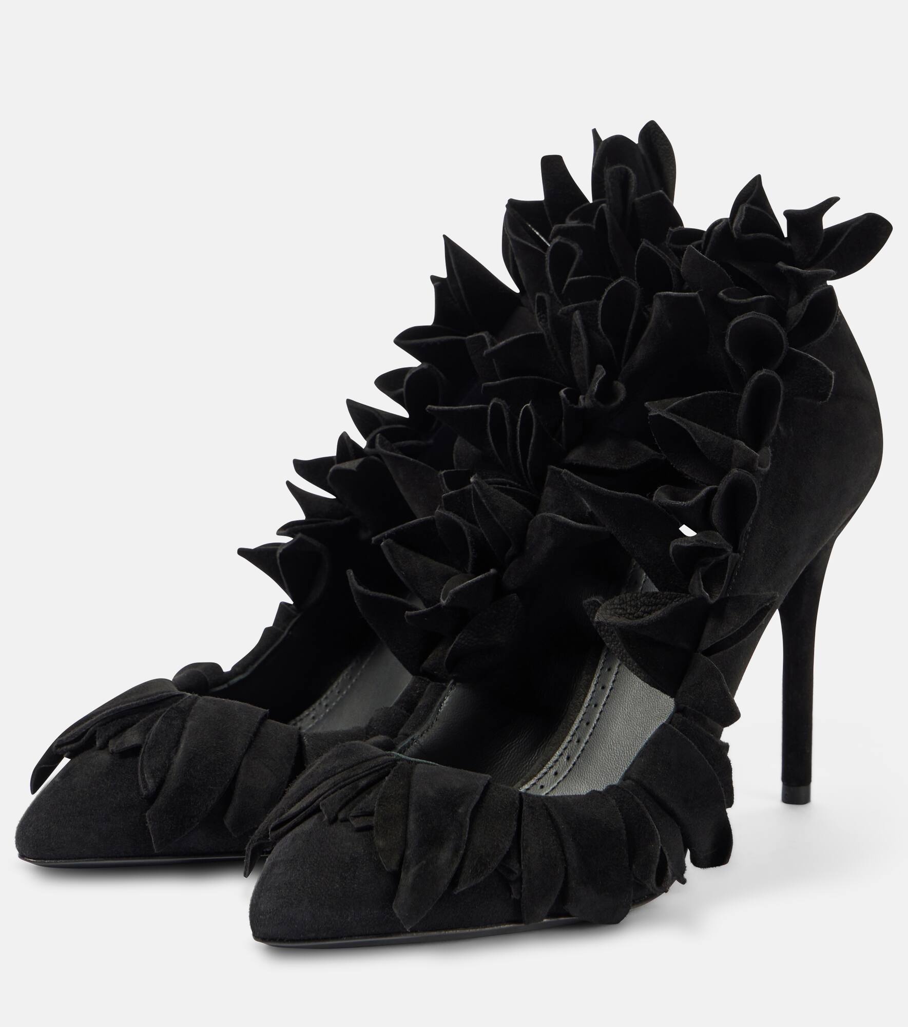 Petal ruffled suede pumps - 4