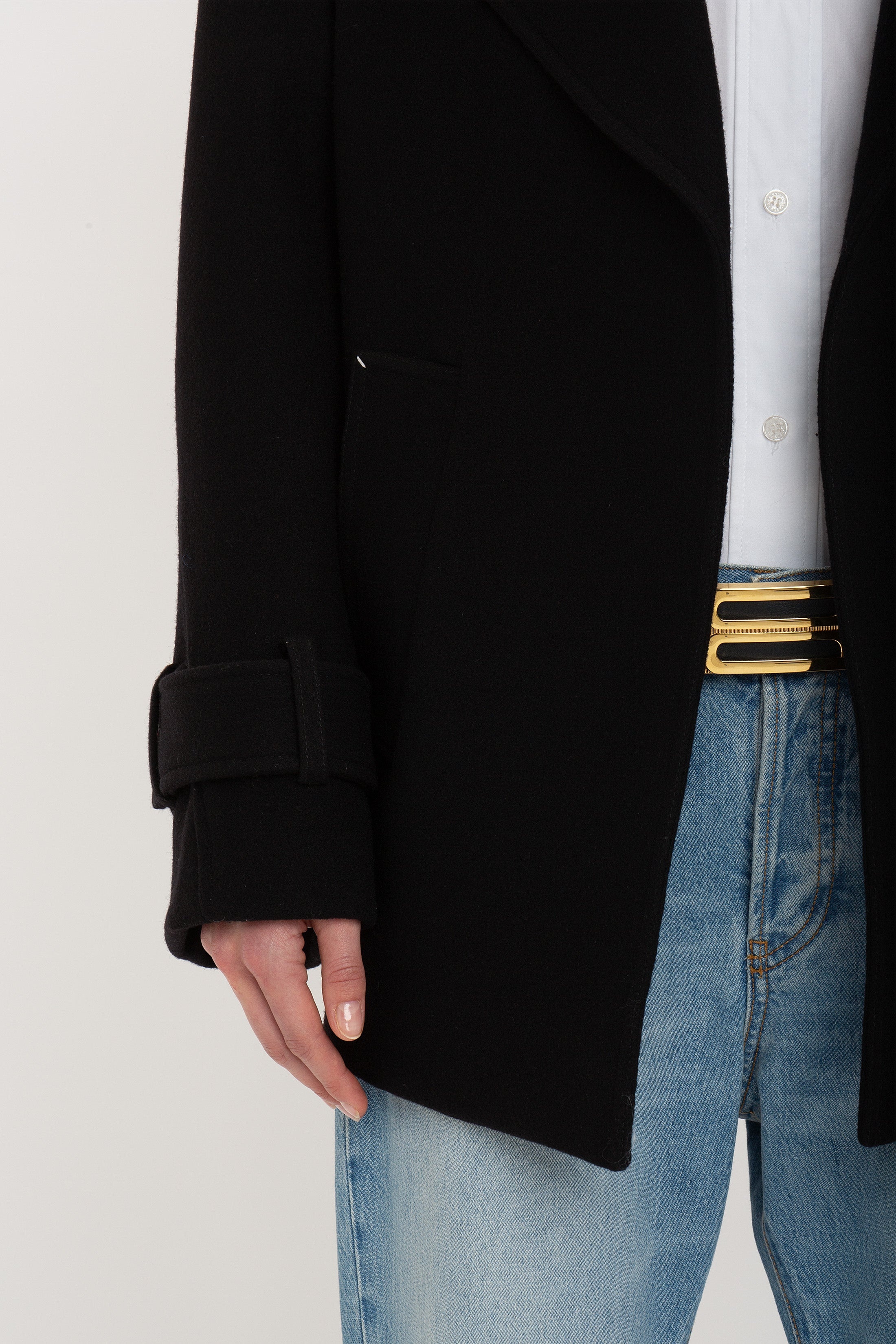 Oversized Pea Coat In Black - 5