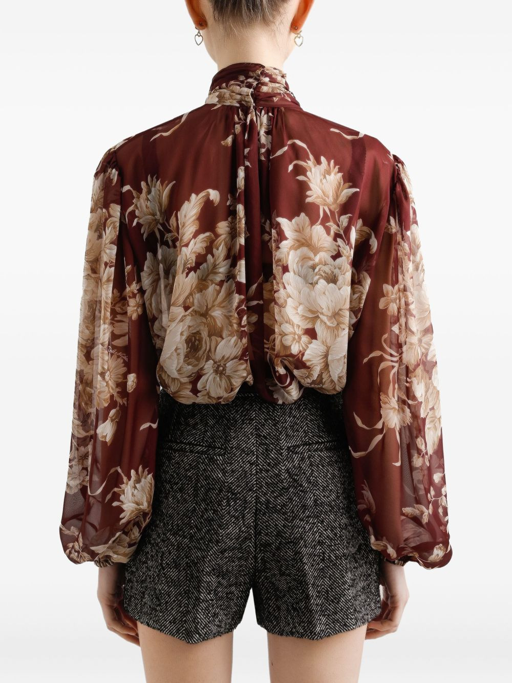 floral-print bow blouse - 5