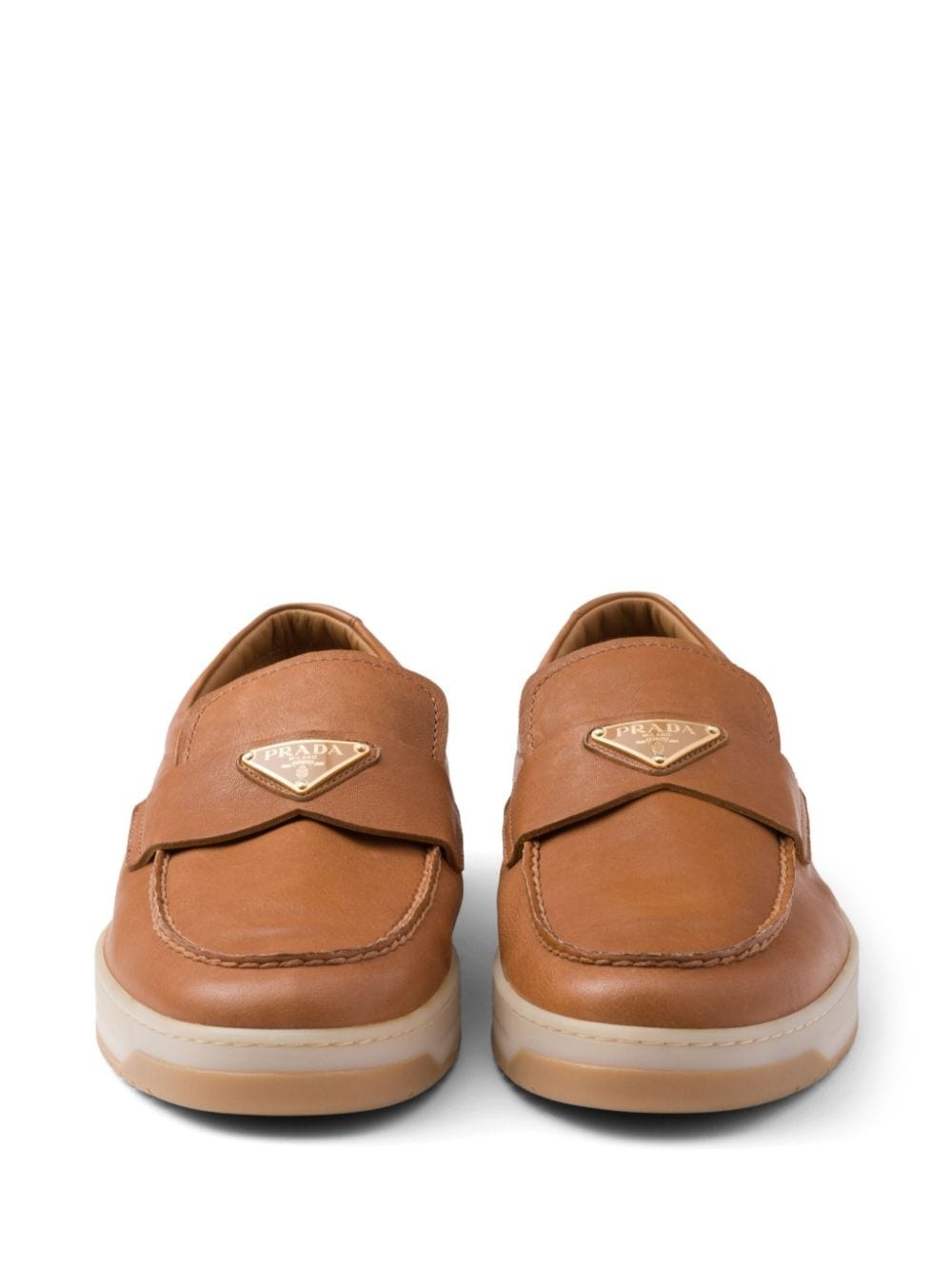 logo-plaque leather loafers - 5