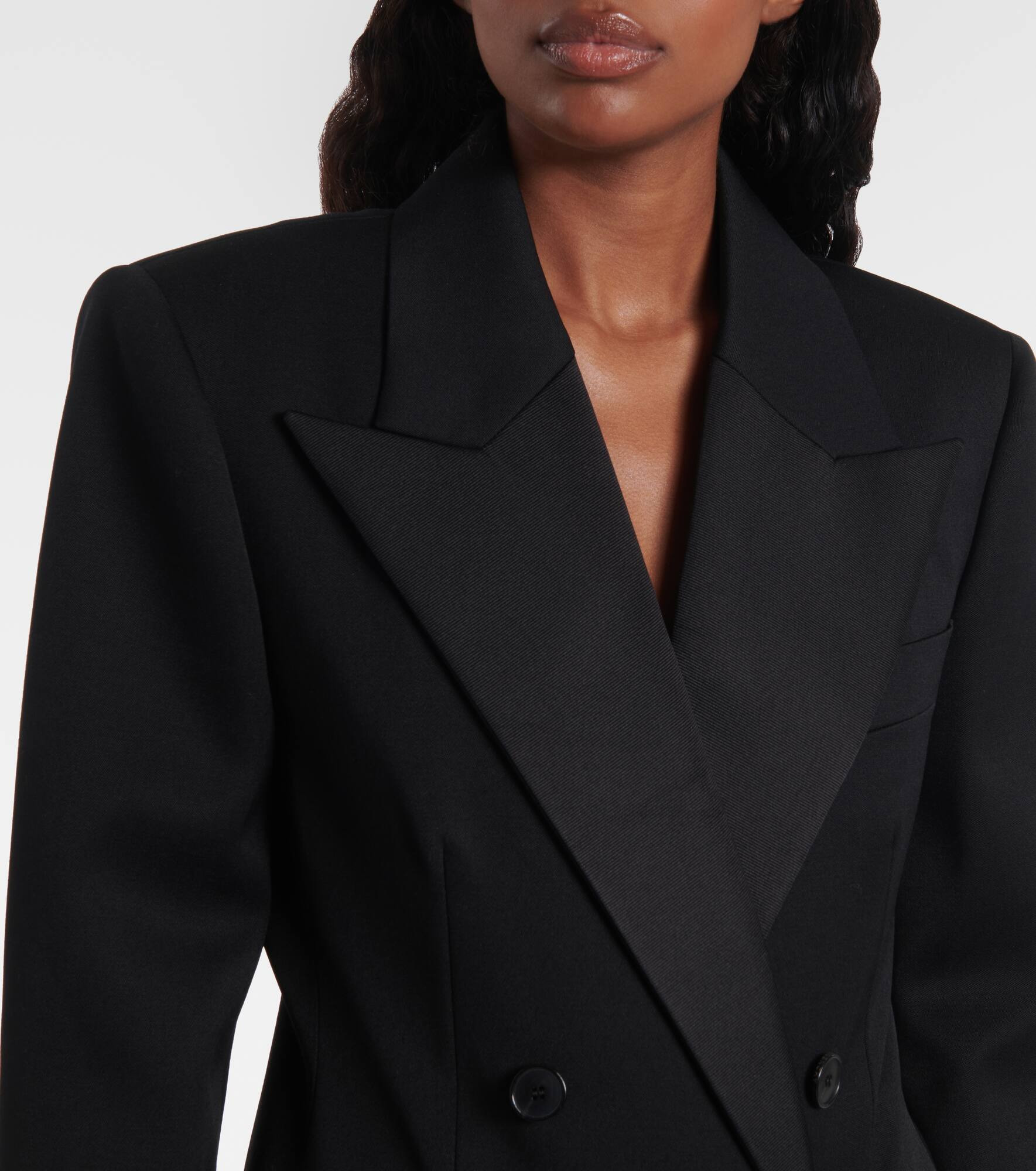 Double-breasted satin-trimmed wool blazer - 4