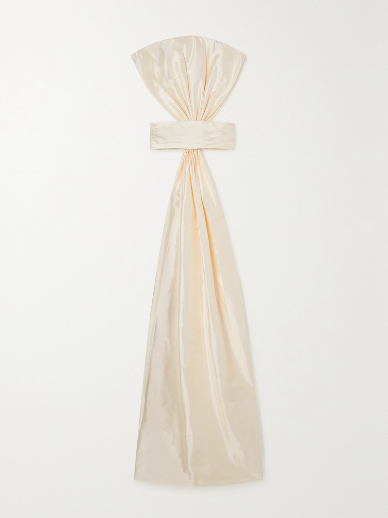 Bow-detailed Draped Pleated Silk-shantung Belt 1