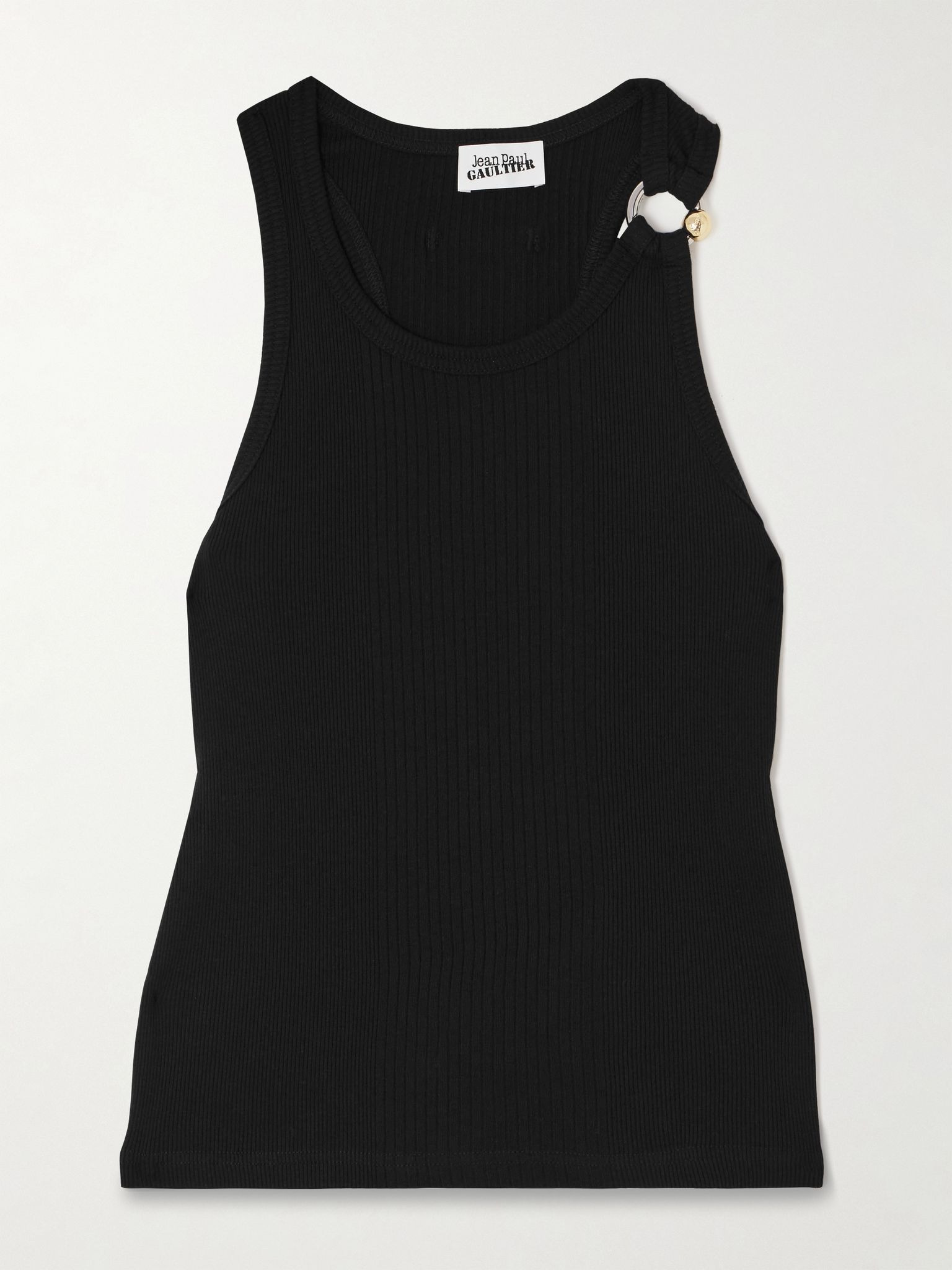 Embellished ribbed cotton-jersey tank Black - 1