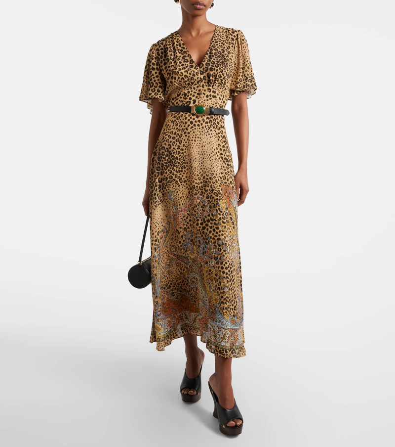 Etro Paisley leopard-print midi dress outlook