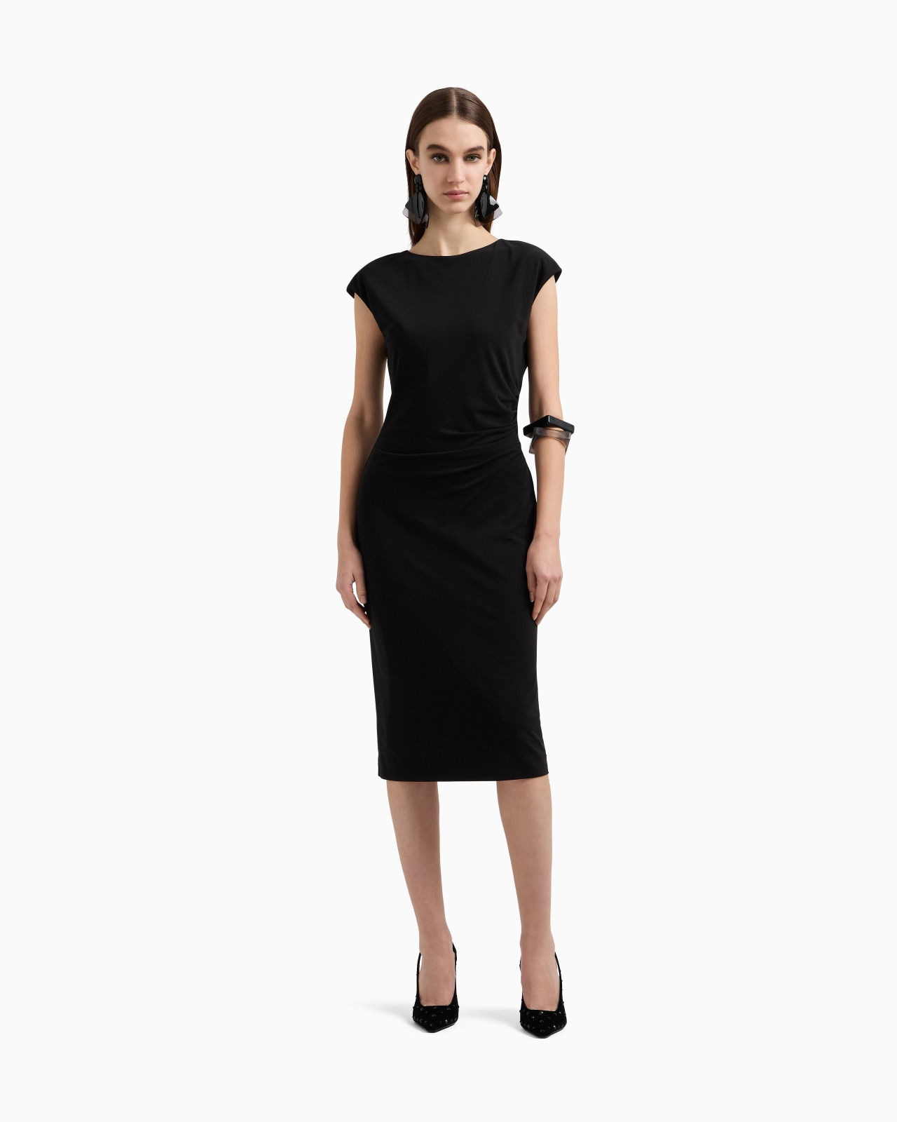 SHORT-SLEEVED DRESS IN MILANO-STITCH FABRIC - 4