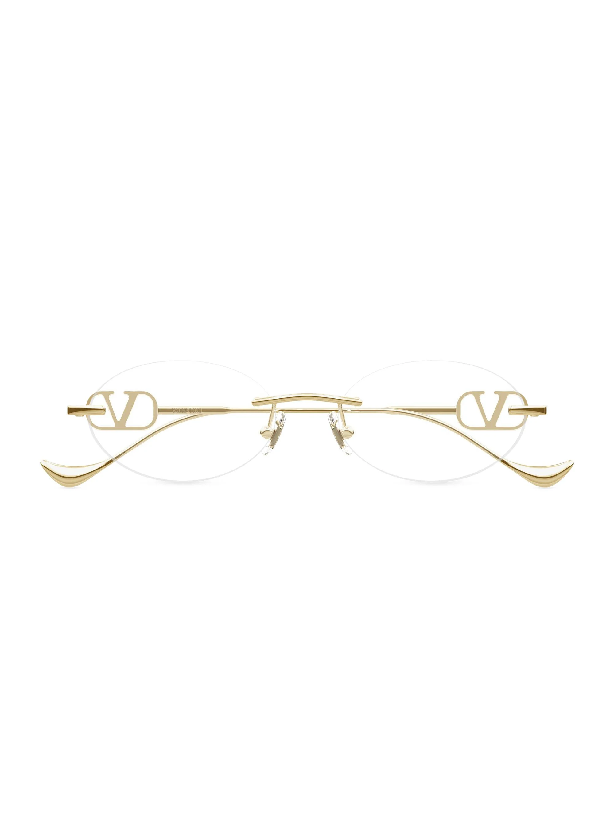 Women's Bejewelled 53MM Oval Glasses - Gold Clear - 1