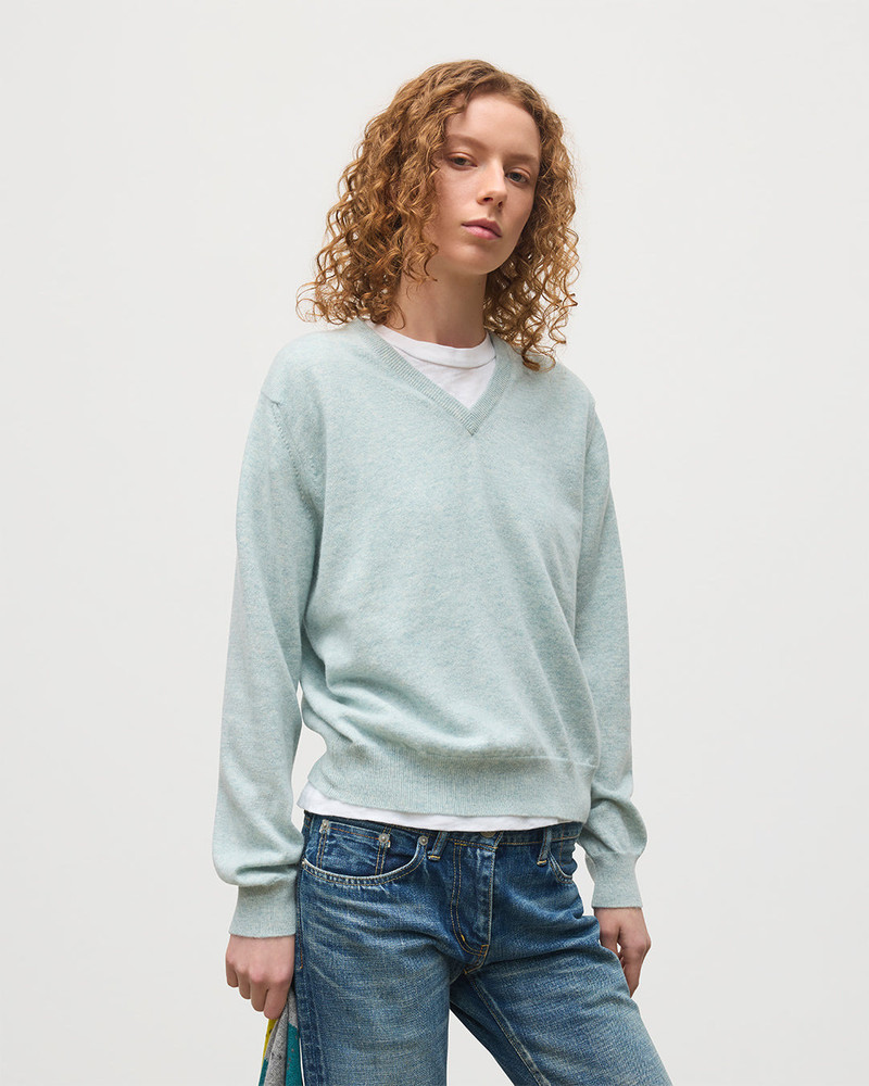 Johnstons of Elgin Lunan Light Green Classic V Neck Jumper outlook