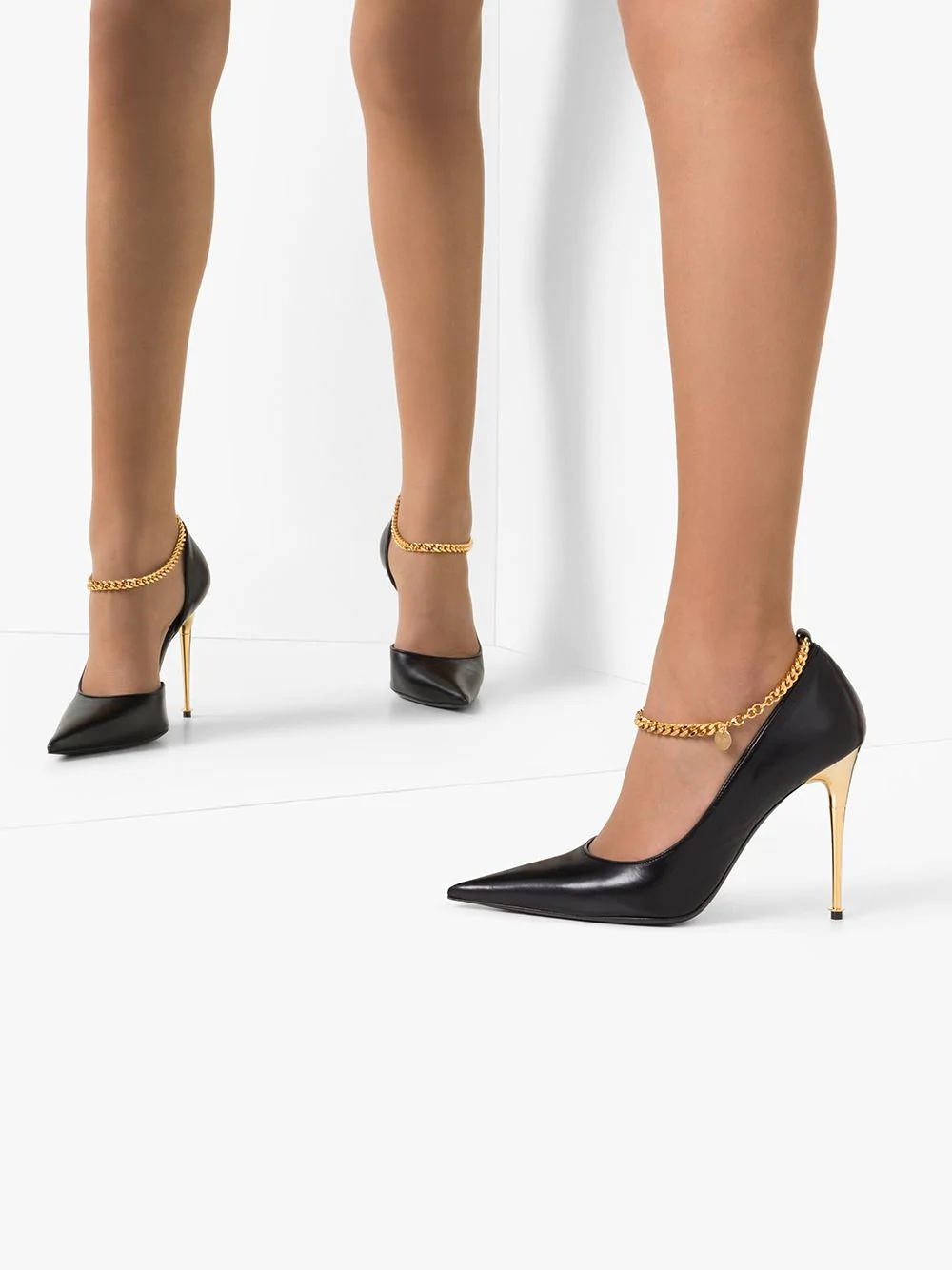 105mm chain-trimmed leather pumps - 3