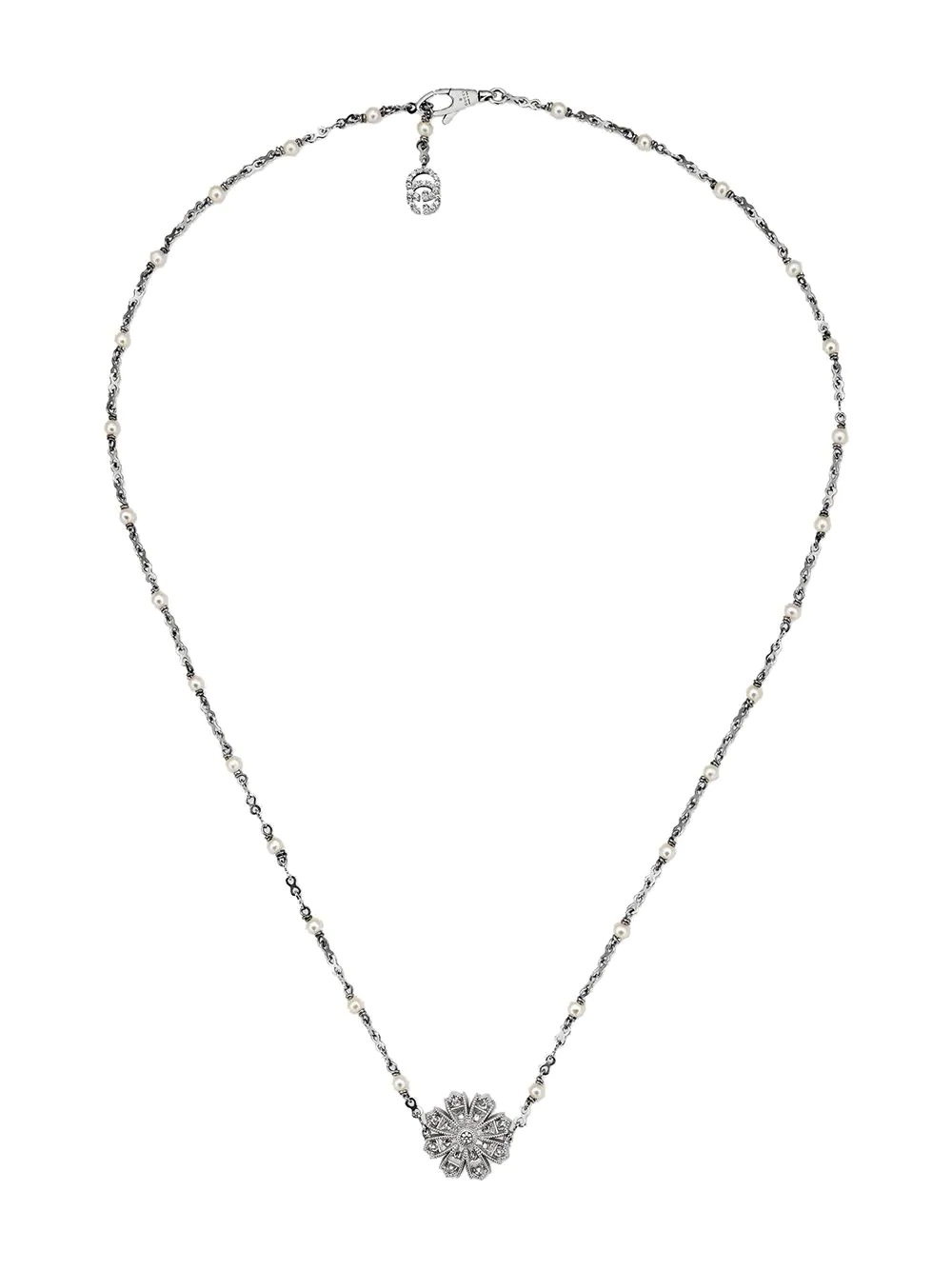 Necklace with flower, diamonds and pearls - 1