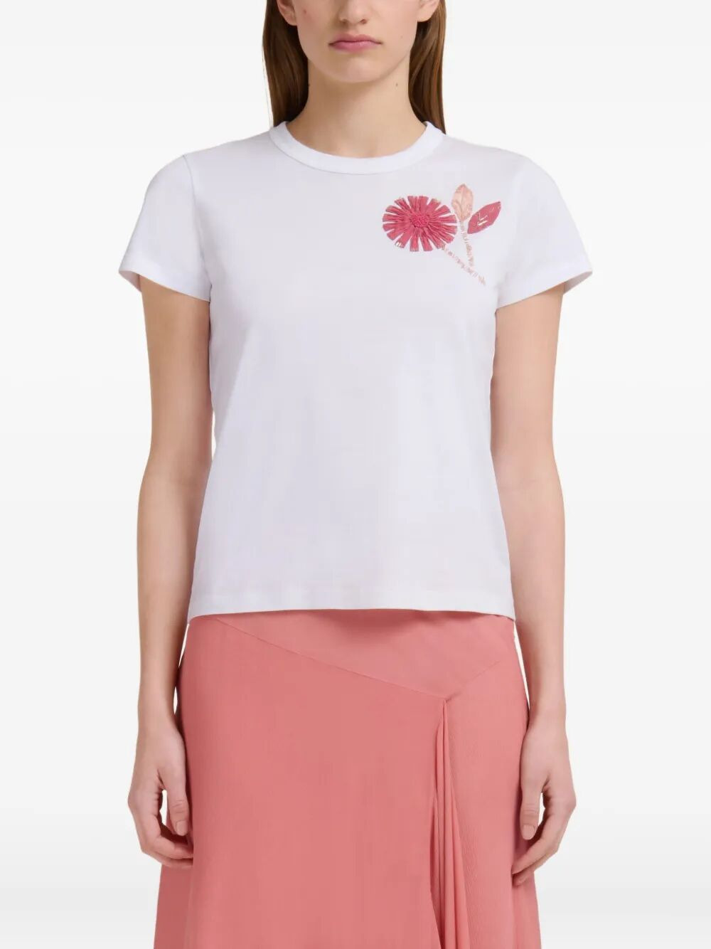 Organic Cotton T-Shirt With Embroidered Camellia - 2
