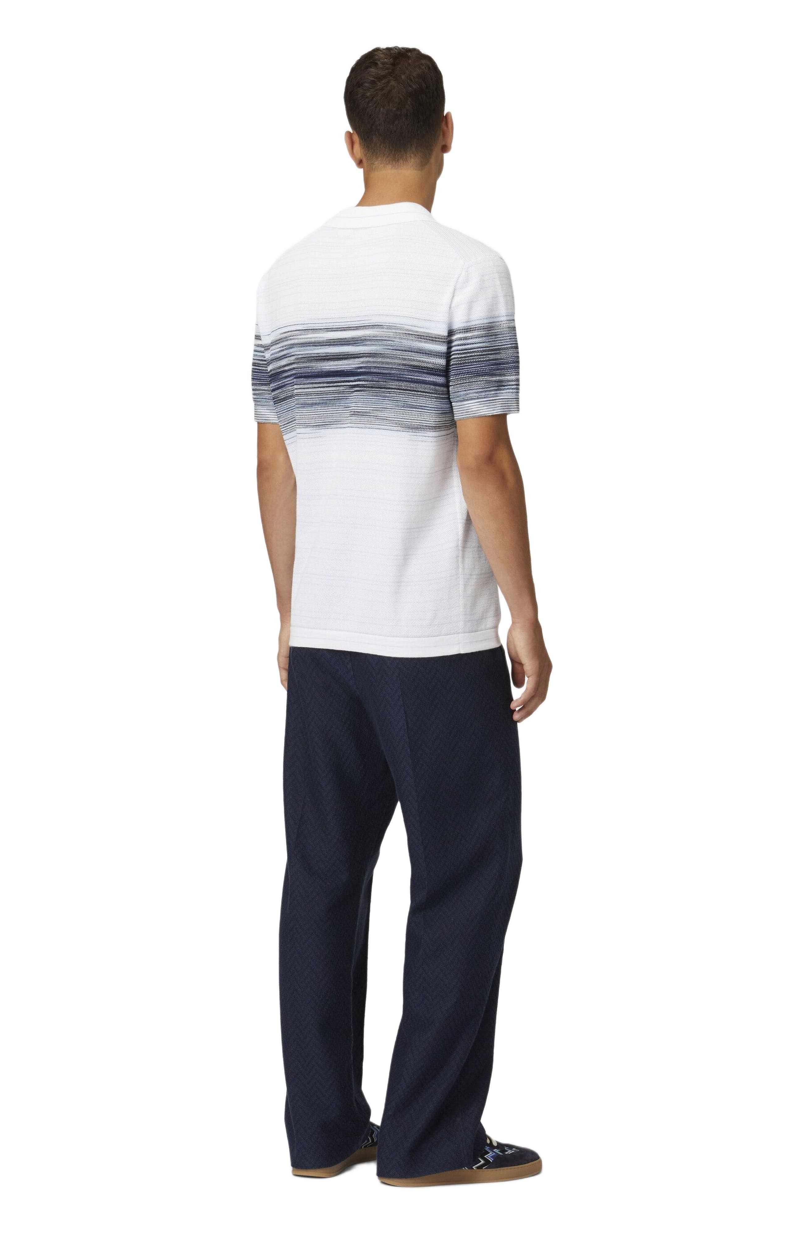 Missoni Honeycomb Cotton Knit Polo Shirt With Slub Detail in White & Blue at Nordstrom - 7