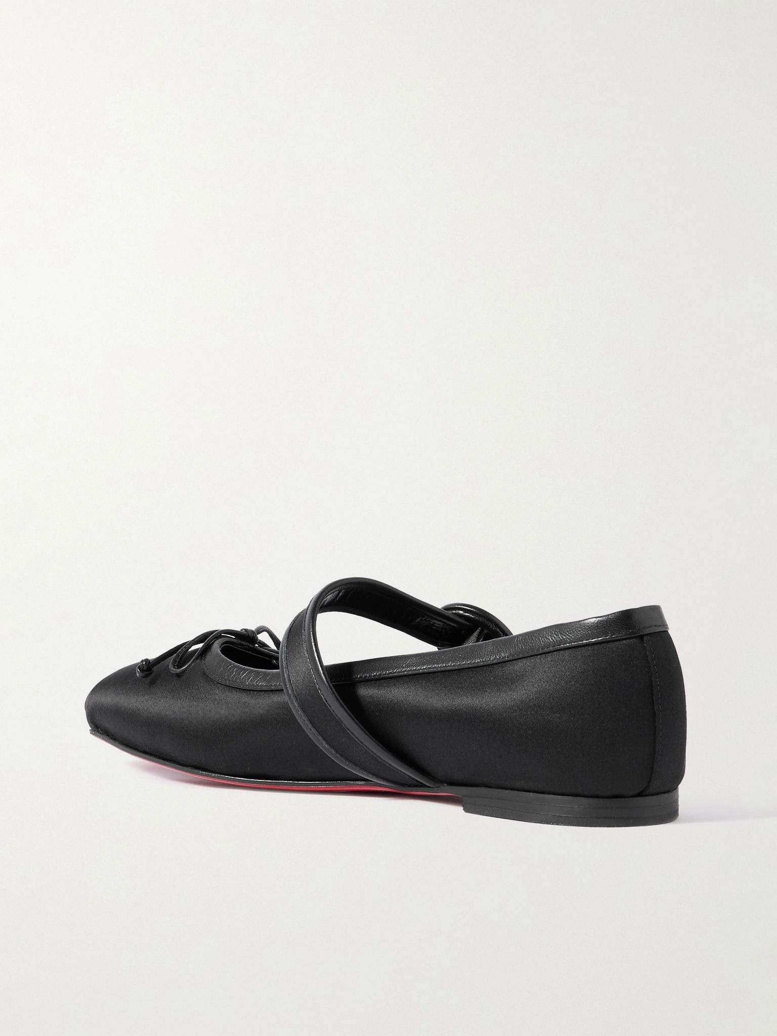 Mamastrapitina leather-trimmed satin-crepe ballet flats Black - 3