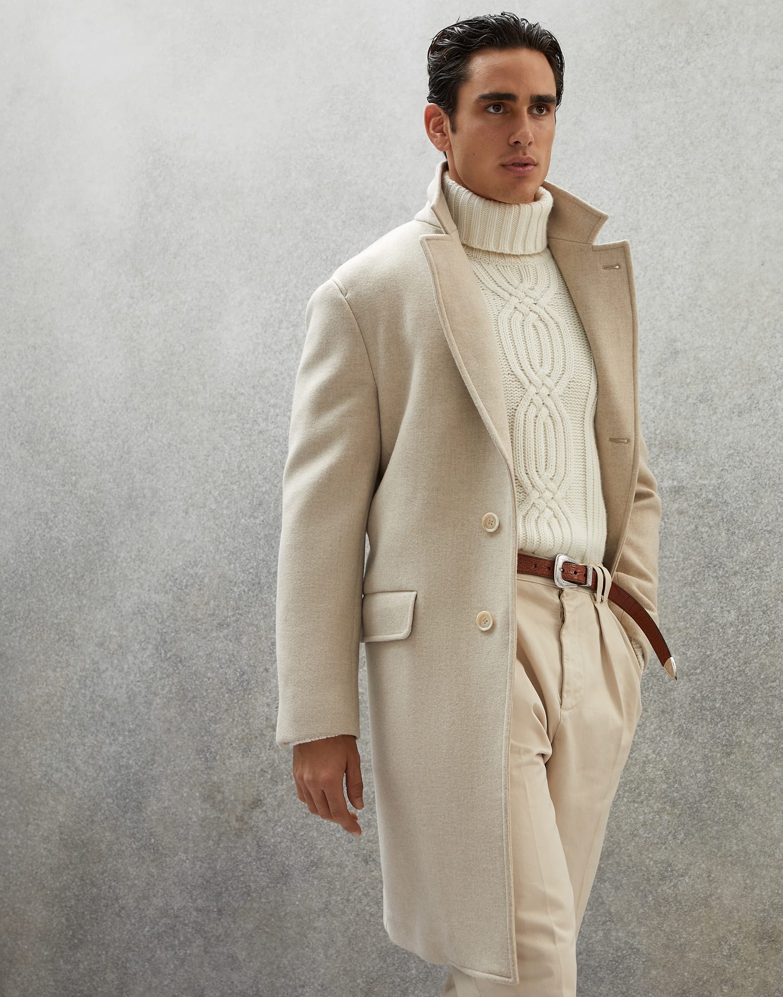 Virgin wool and cashmere double cloth soft fit coat - 4