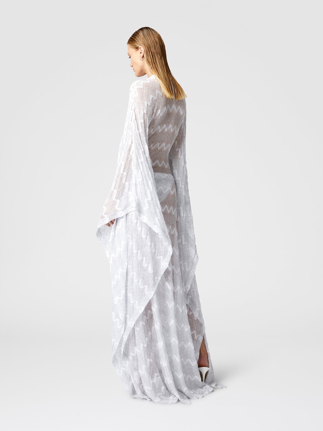 Long cover-up caftan in zigzag lamé viscose - 3