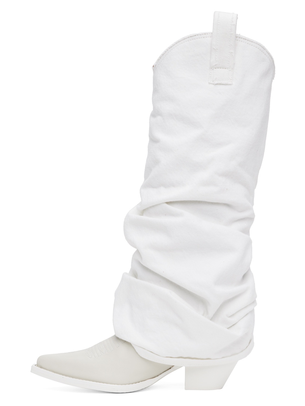 White Mid Cowboy Denim Sleeve Boots - 3