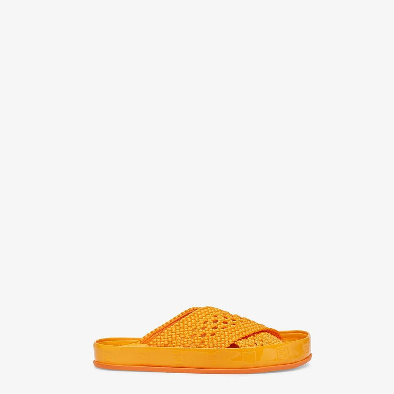 Orange stretch lace slides 1