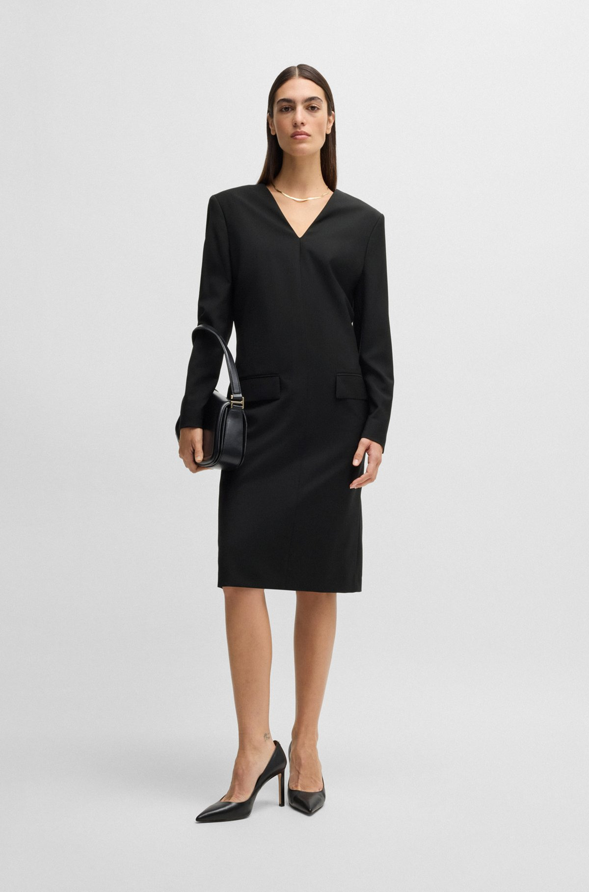 TAILORED V-NECK DRESS WITH FLAP POCKETS IN RELAXED FIT - 2