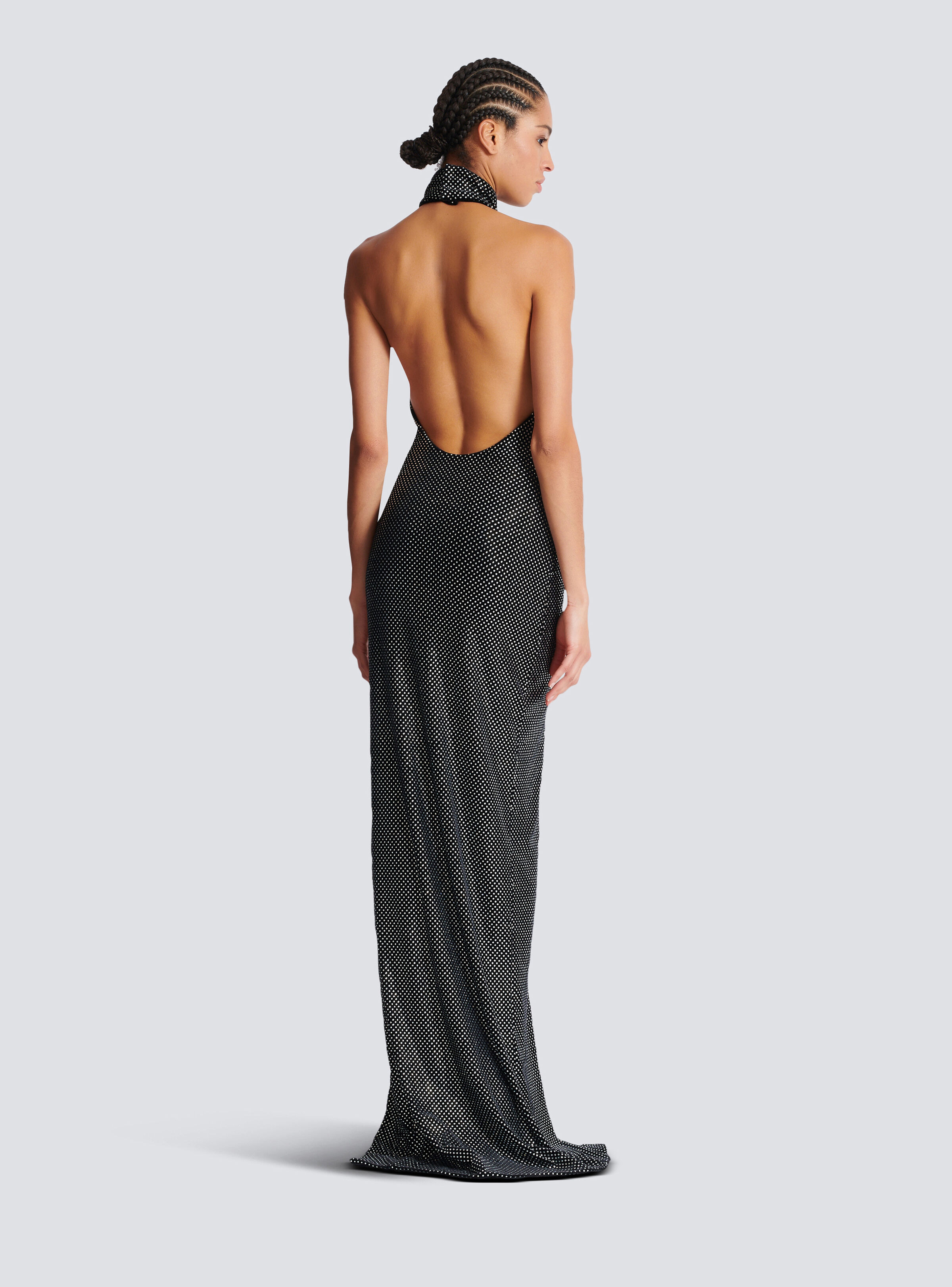 Long velvet halterneck dress with rhinestones - 4