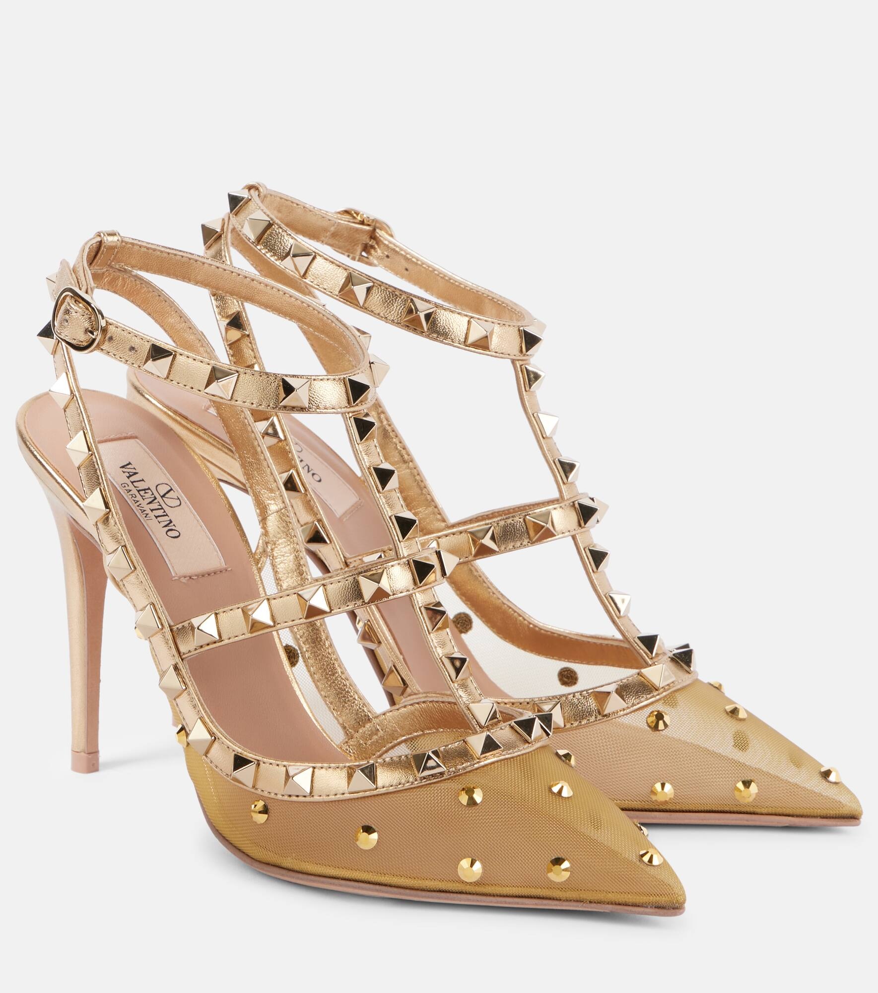 Rockstud mesh and leather pumps - 1