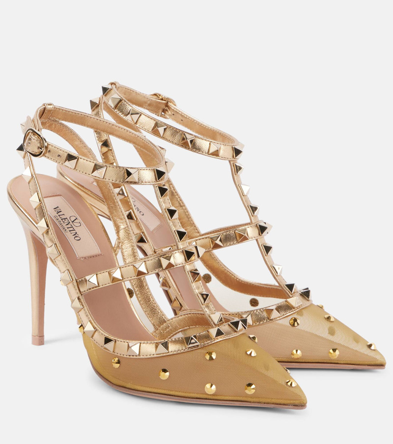 Rockstud mesh and leather pumps 1