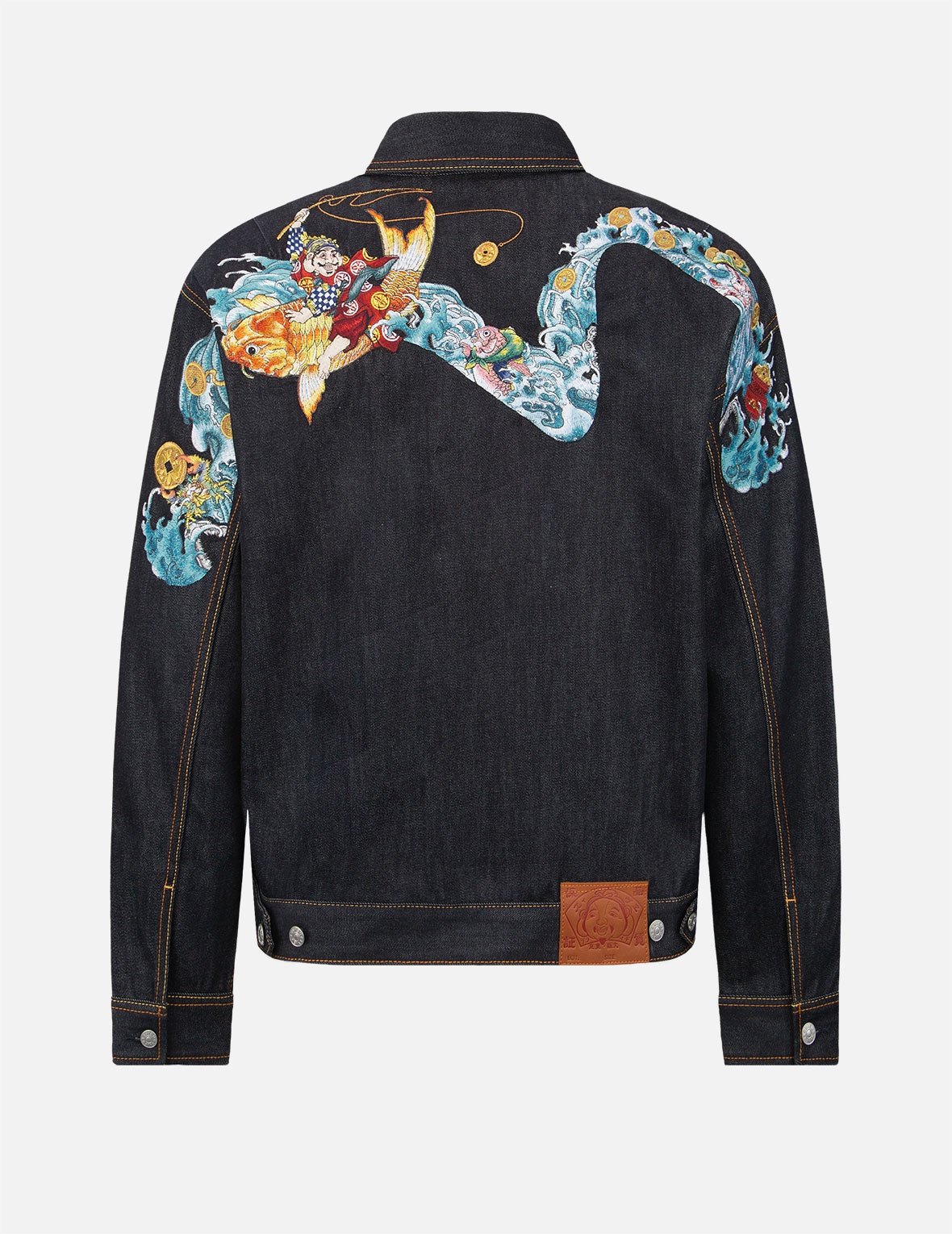 EVISU “THE GOD OF FORTUNE RIDING WAVES” DAICOCK EMBROIDERY DENIM 