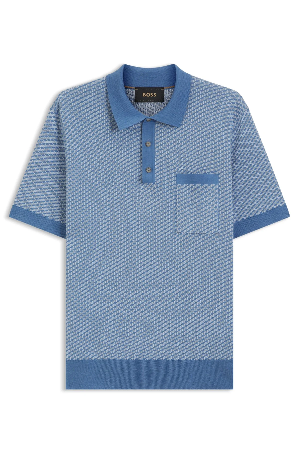 COTTON-SILK KNIT POLO WITH GEOMETRIC PATTERN - 1