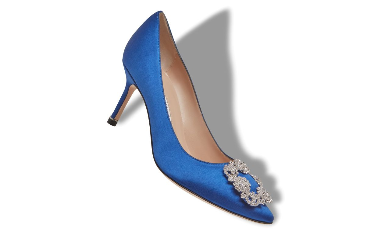 Dark Blue Satin Jewel Buckle Pumps - 2