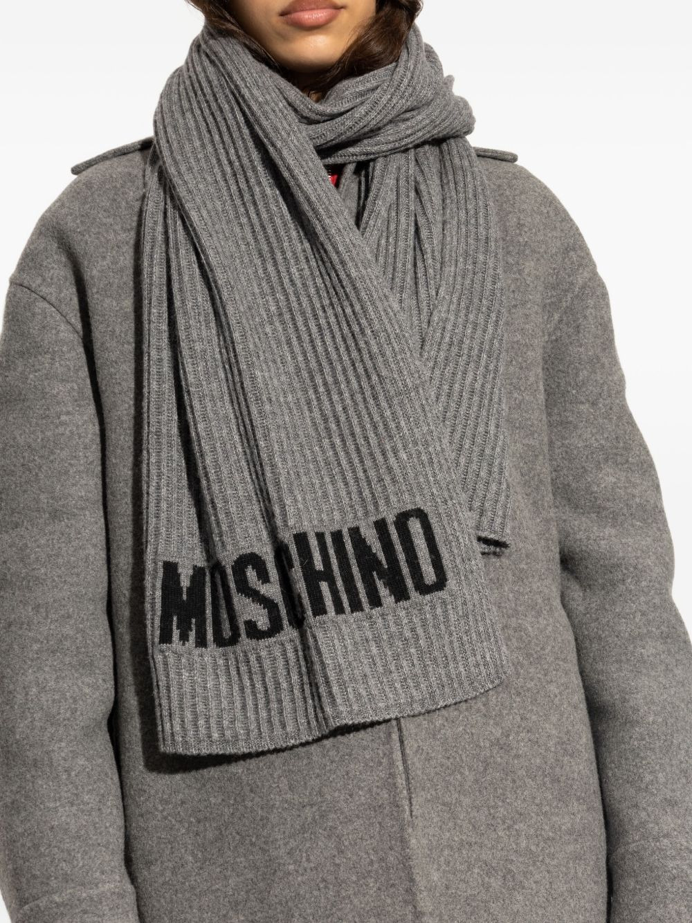 intarsia knit logo ribbed scarf - 5