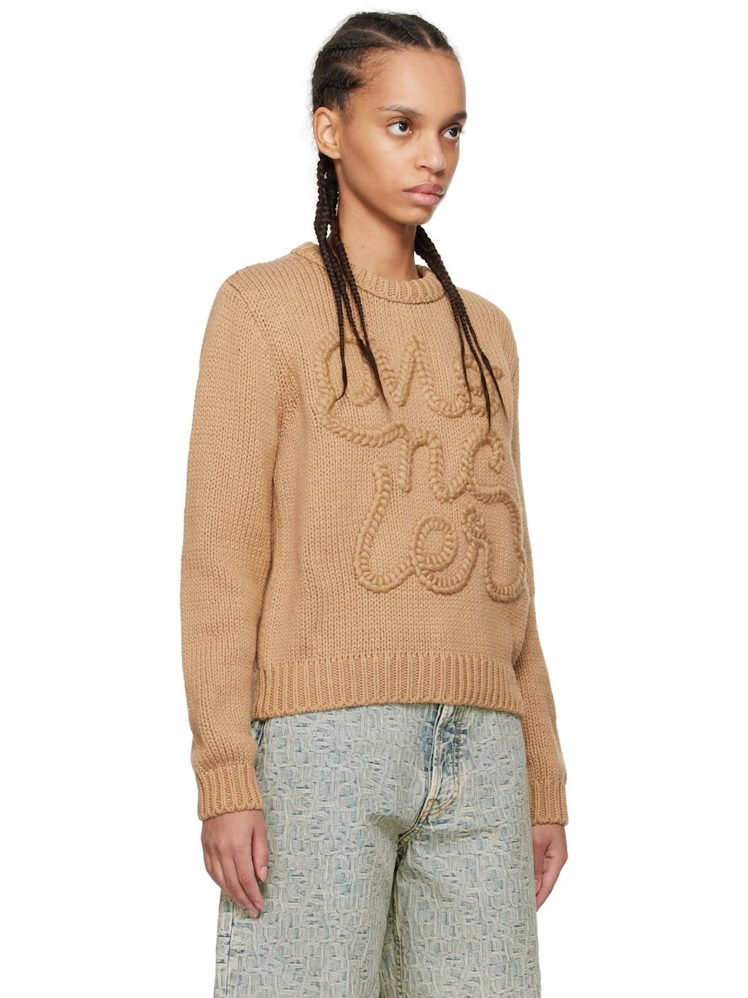 Beige Embroidered Logo Cotton Sweater - 2