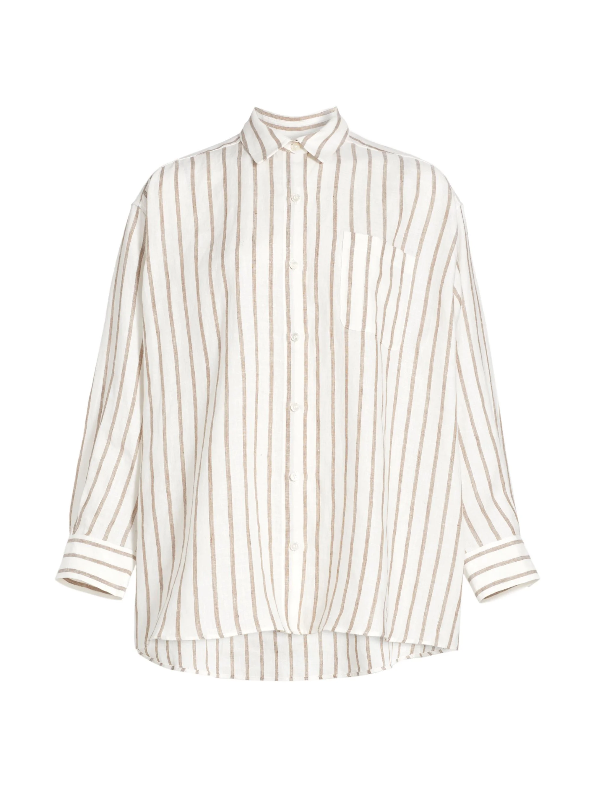 Women's Linen Striped Oversized Shirt - Taupe Stripe - 1