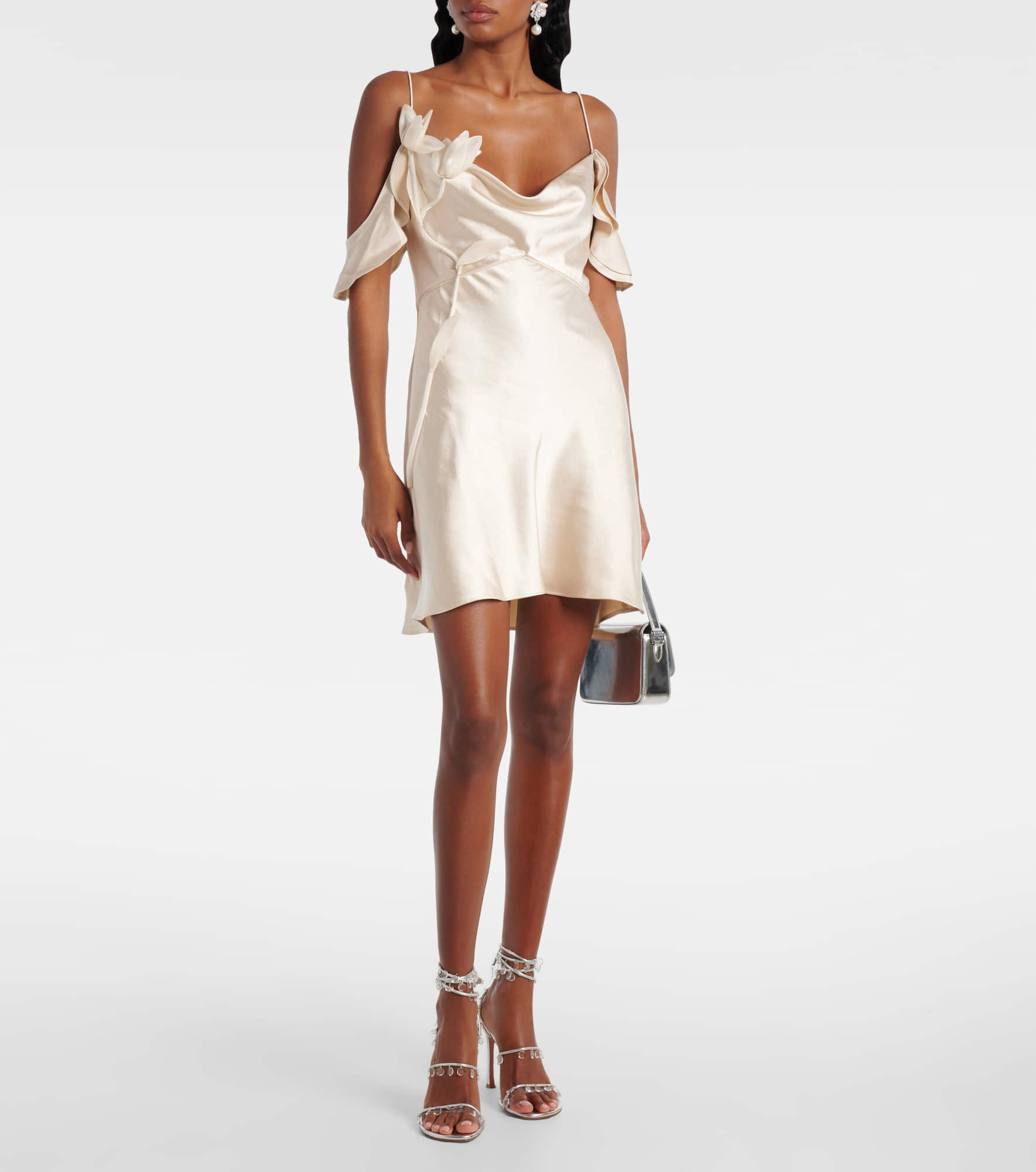 Floral-appliqué ruffled satin minidress - 2