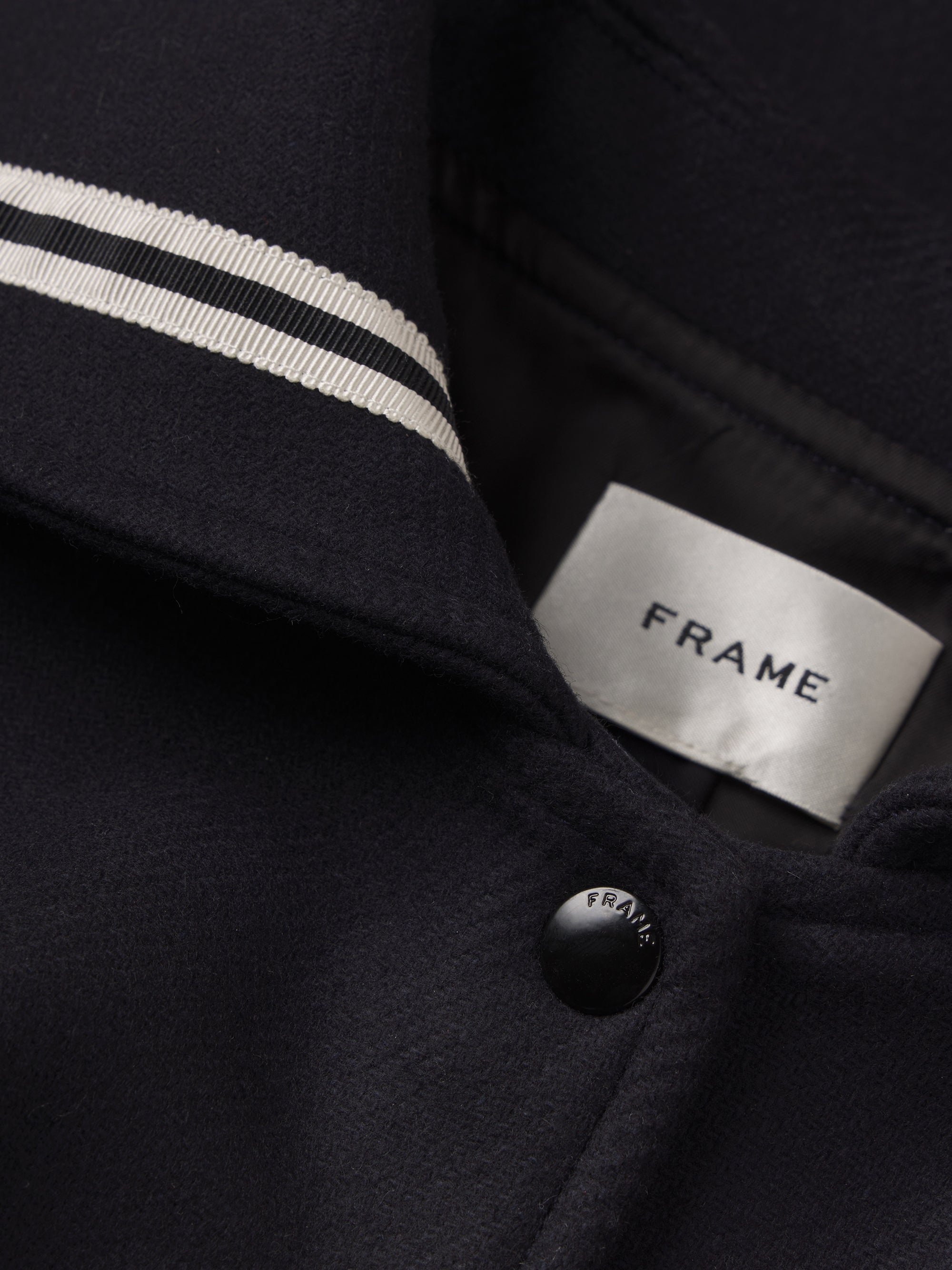◆Frame セーラー襟 カシミア混 Varsity Jacket FRAME The Varsity Jacket in Navy Multi | REVERSIBLE