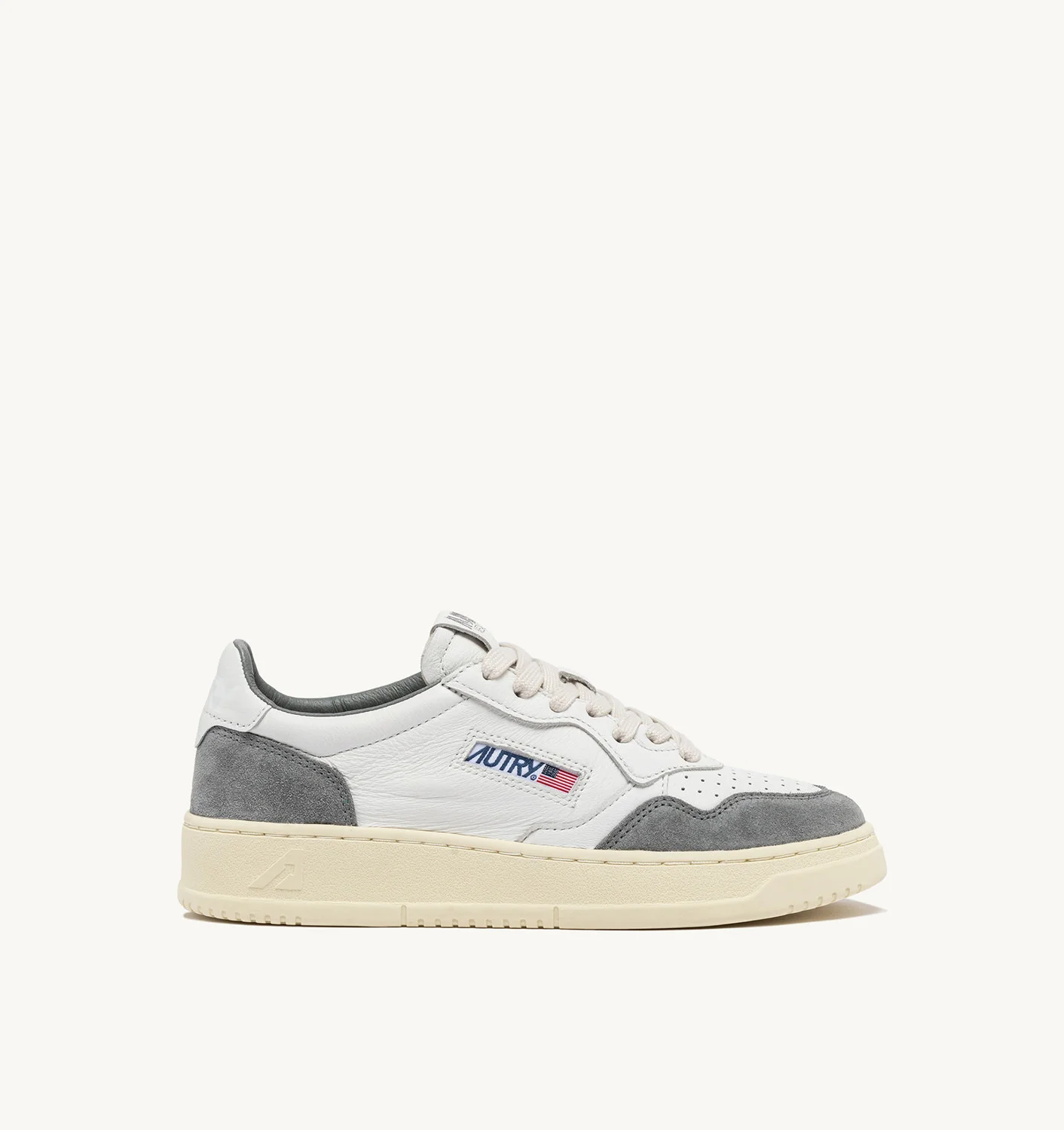 MEDALIST LOW SNEAKERS IN WHITE AND GRAY LEATHER AND SUEDE - 1