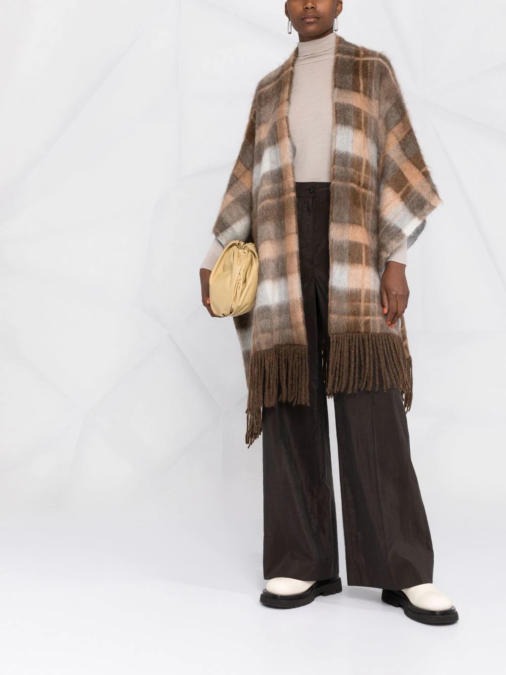 check-print frayed-edge cape - 2