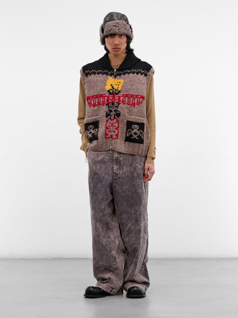 Kapital Beige Jacquard Knit Zip Vest outlook