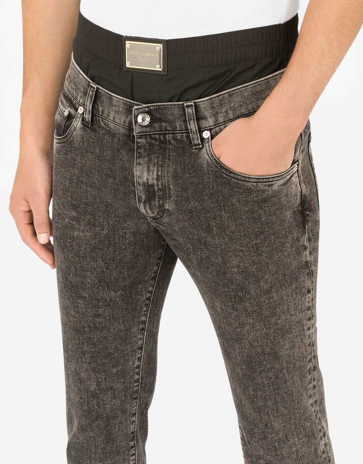 Gray slim-fit stretch jeans with boxers - 4