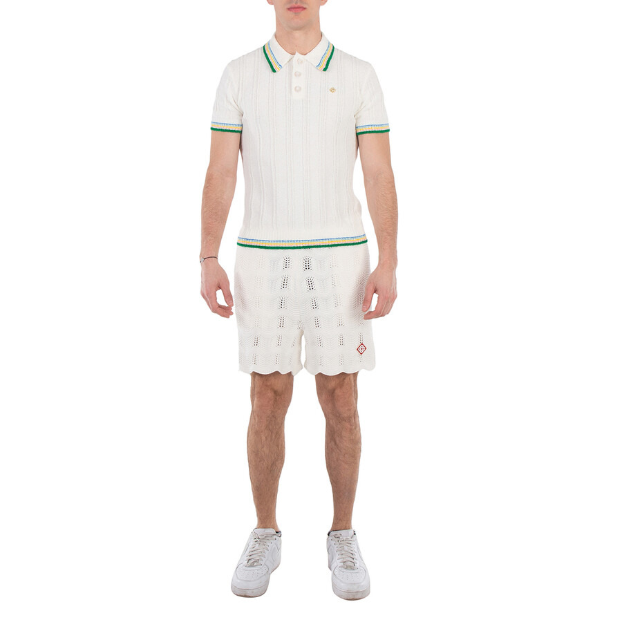 Casablanca Men's White Rib Boucle Polo Shirt - 3