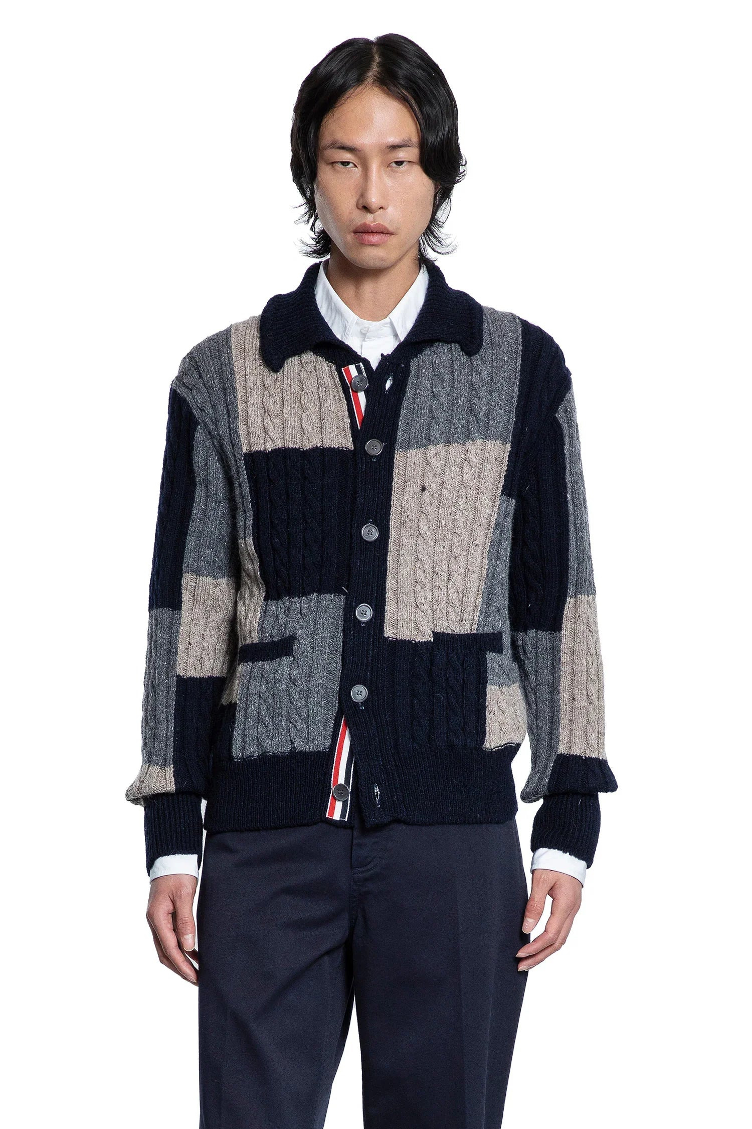 Patchwork-Cable-Knit-Intarsia-Cardigan - 1