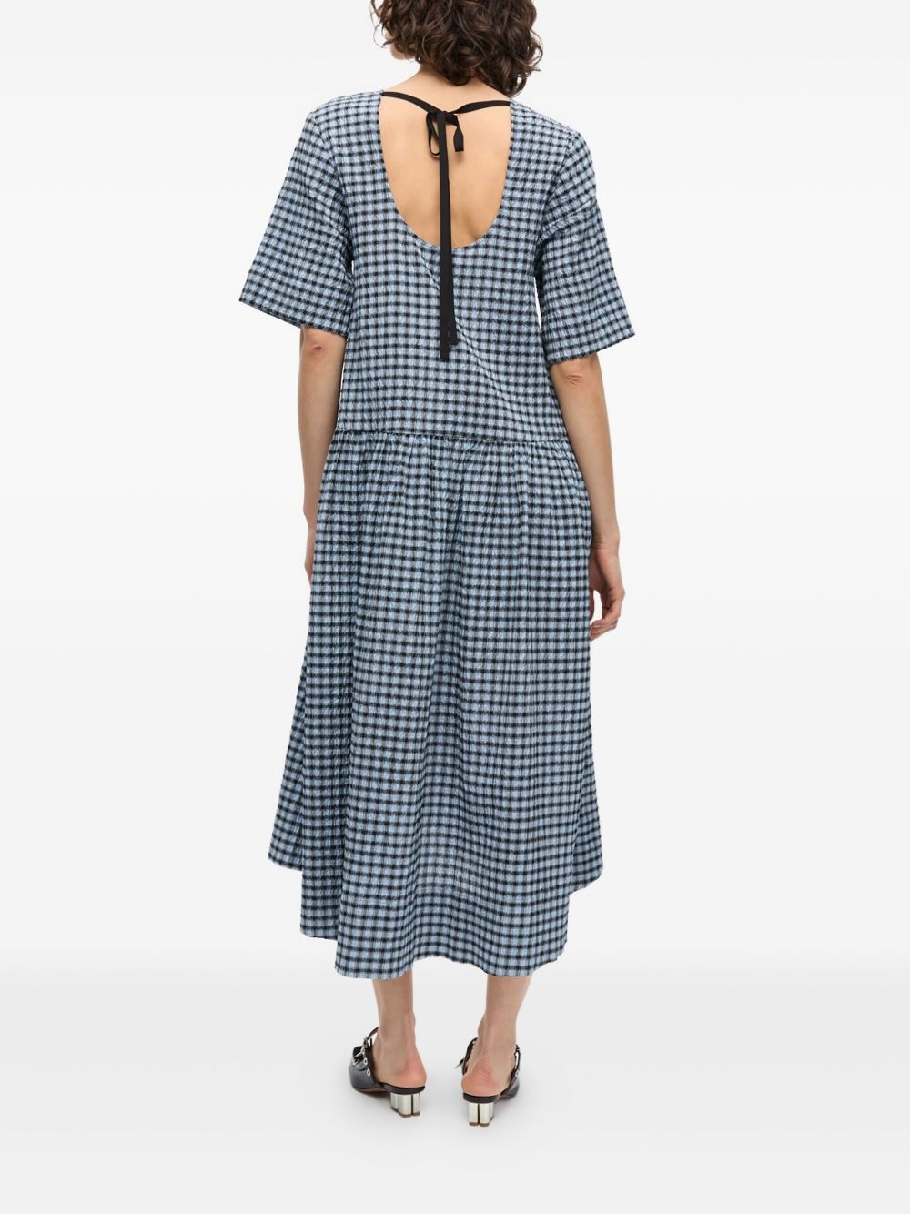checked seersucker midi dress - 3