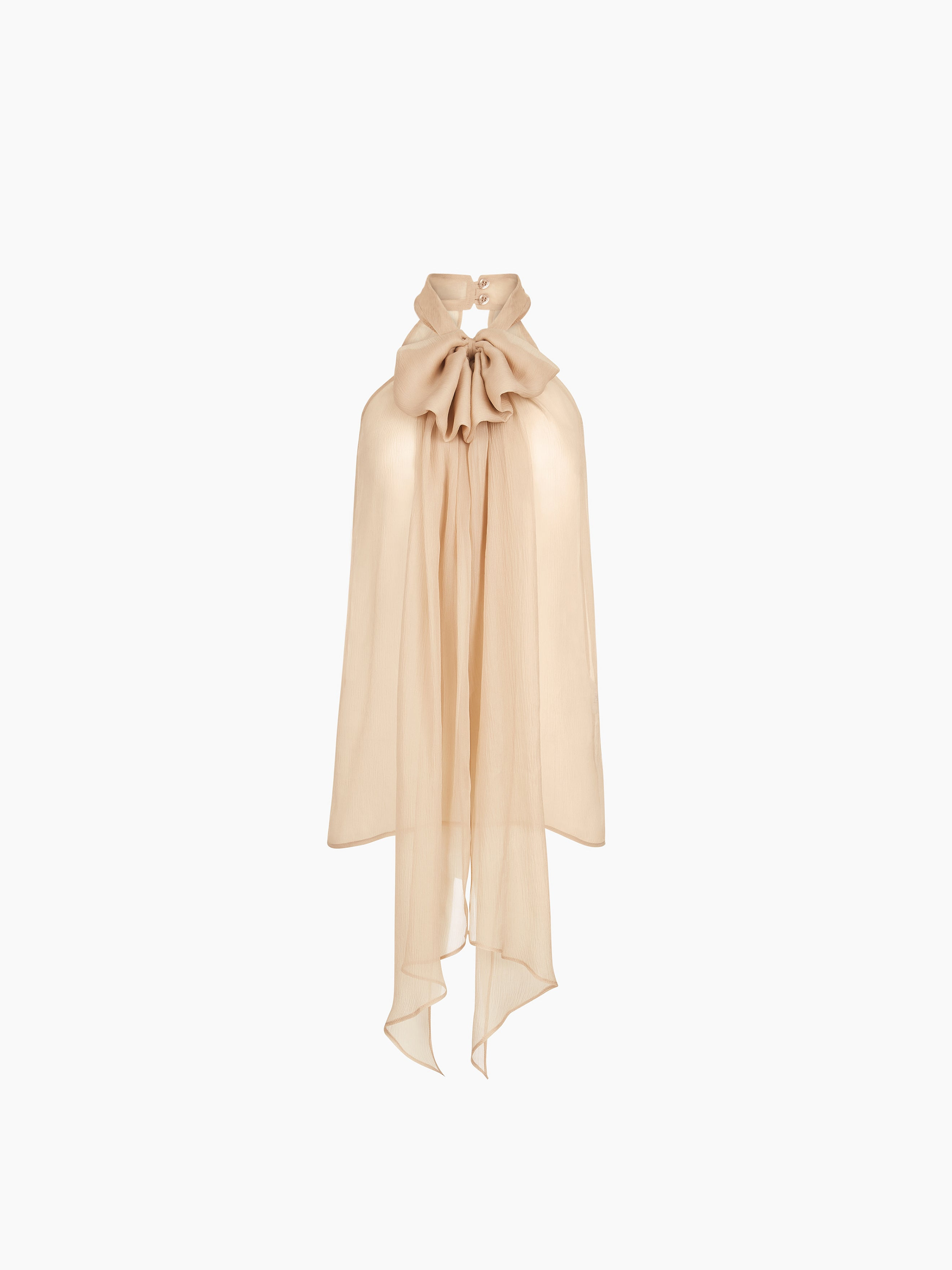Sleeveless Beige Lavalliere Shirt - 5
