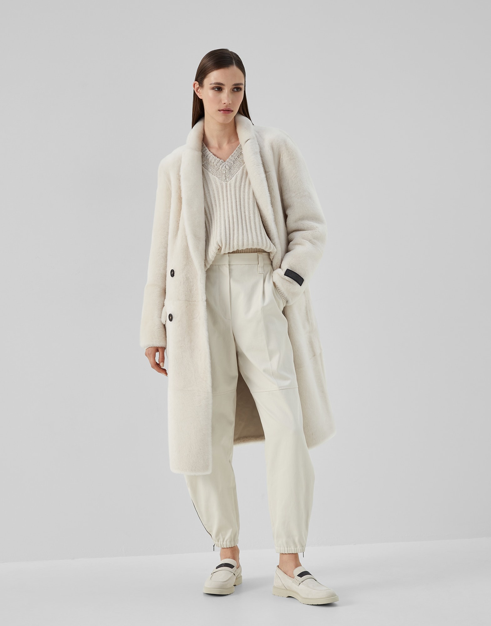 Reversible shearling coat with Precious patch - 5