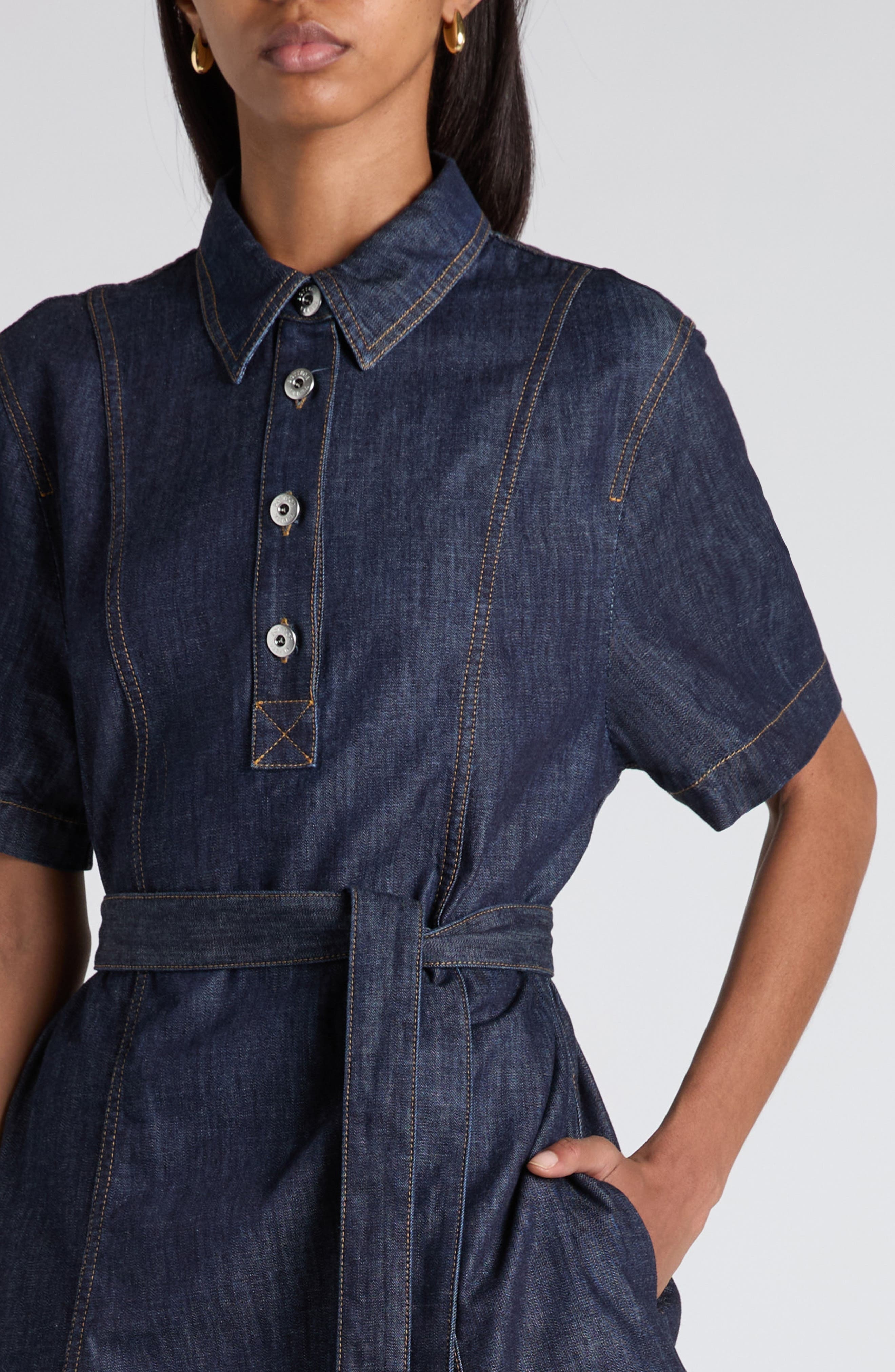 Bottega Veneta Belted Denim Popover Dress in 4245 Indigo at Nordstrom - 4
