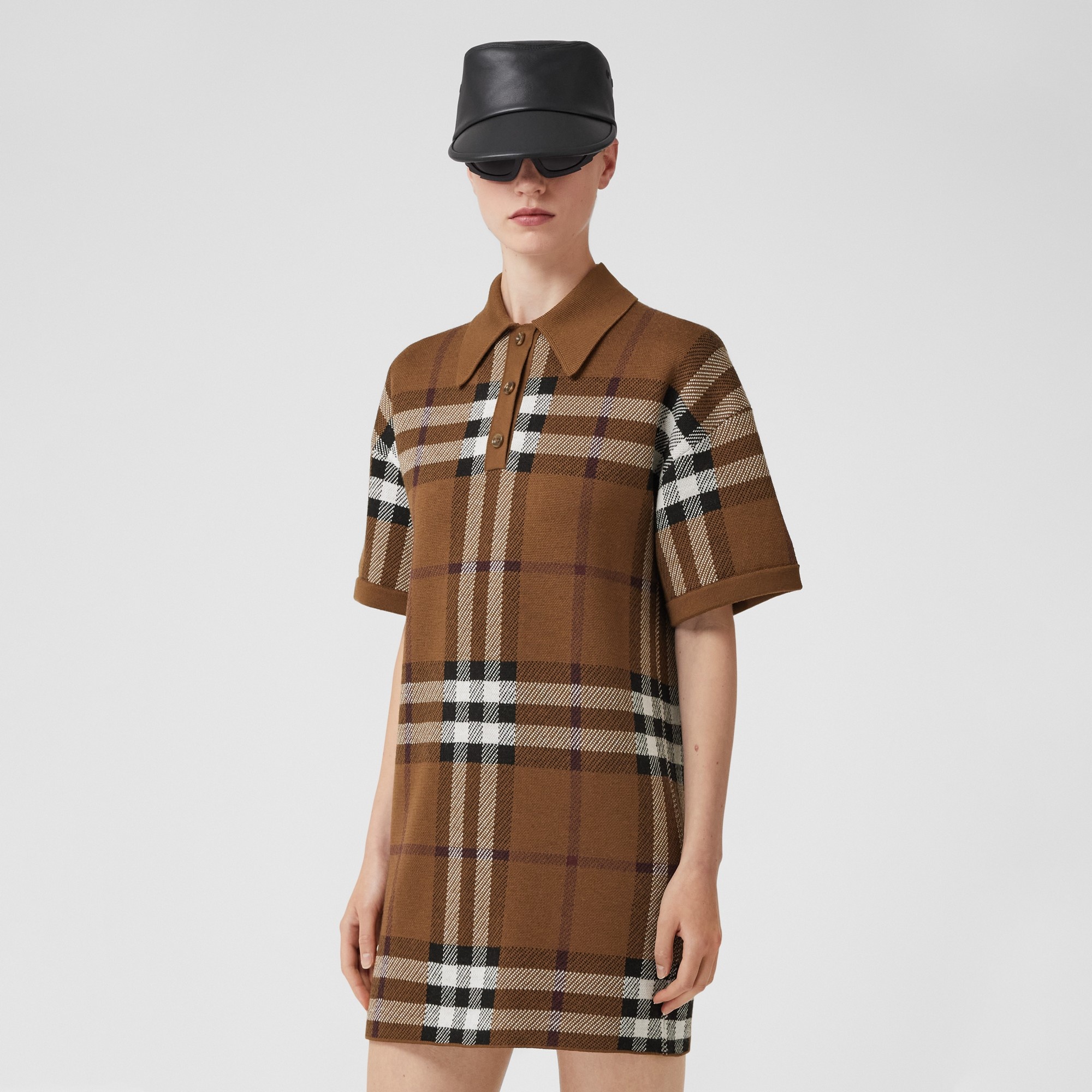 Check Wool Jacquard Polo Shirt Dress - 5