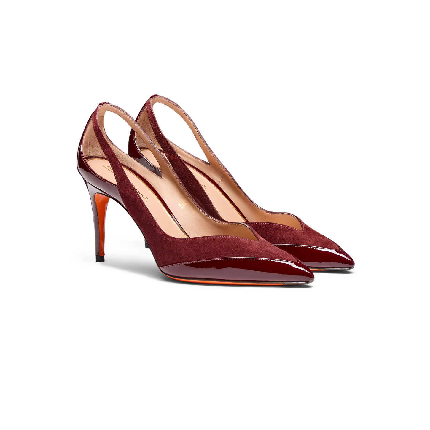 Women's burgundy patent leather and suede high-heel pump - 3